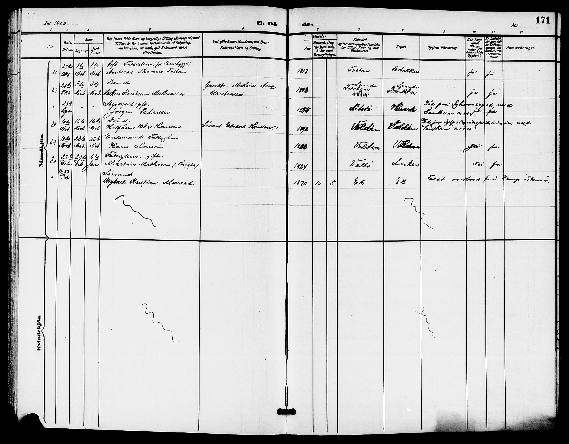 Sem kirkebøker, AV/SAKO-A-5/G/Gb/L0003: Parish register (copy) no. II 3, 1900-1913, p. 171