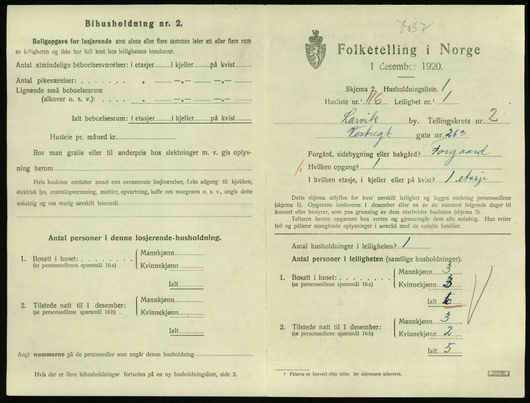 SAKO, 1920 census for Larvik, 1920, p. 3818