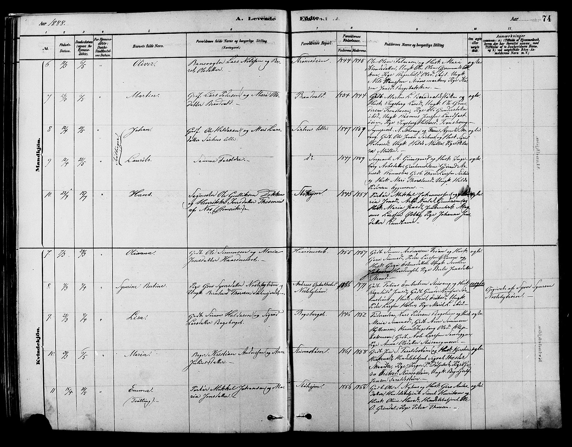 Alvdal prestekontor, AV/SAH-PREST-060/H/Ha/Hab/L0003: Parish register (copy) no. 3, 1878-1907, p. 74