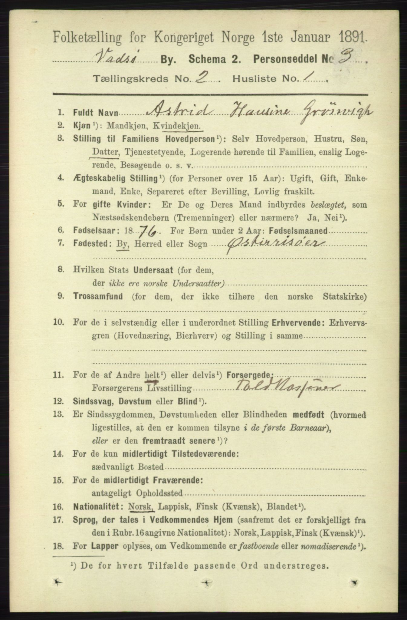 RA, 1891 census for 2003 Vadsø, 1891, p. 768