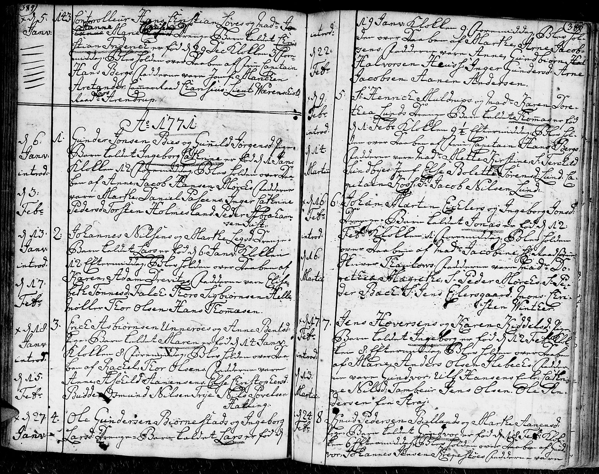 Kristiansand domprosti, AV/SAK-1112-0006/F/Fa/L0002: Parish register (official) no. A 2, 1755-1778, p. 384-385