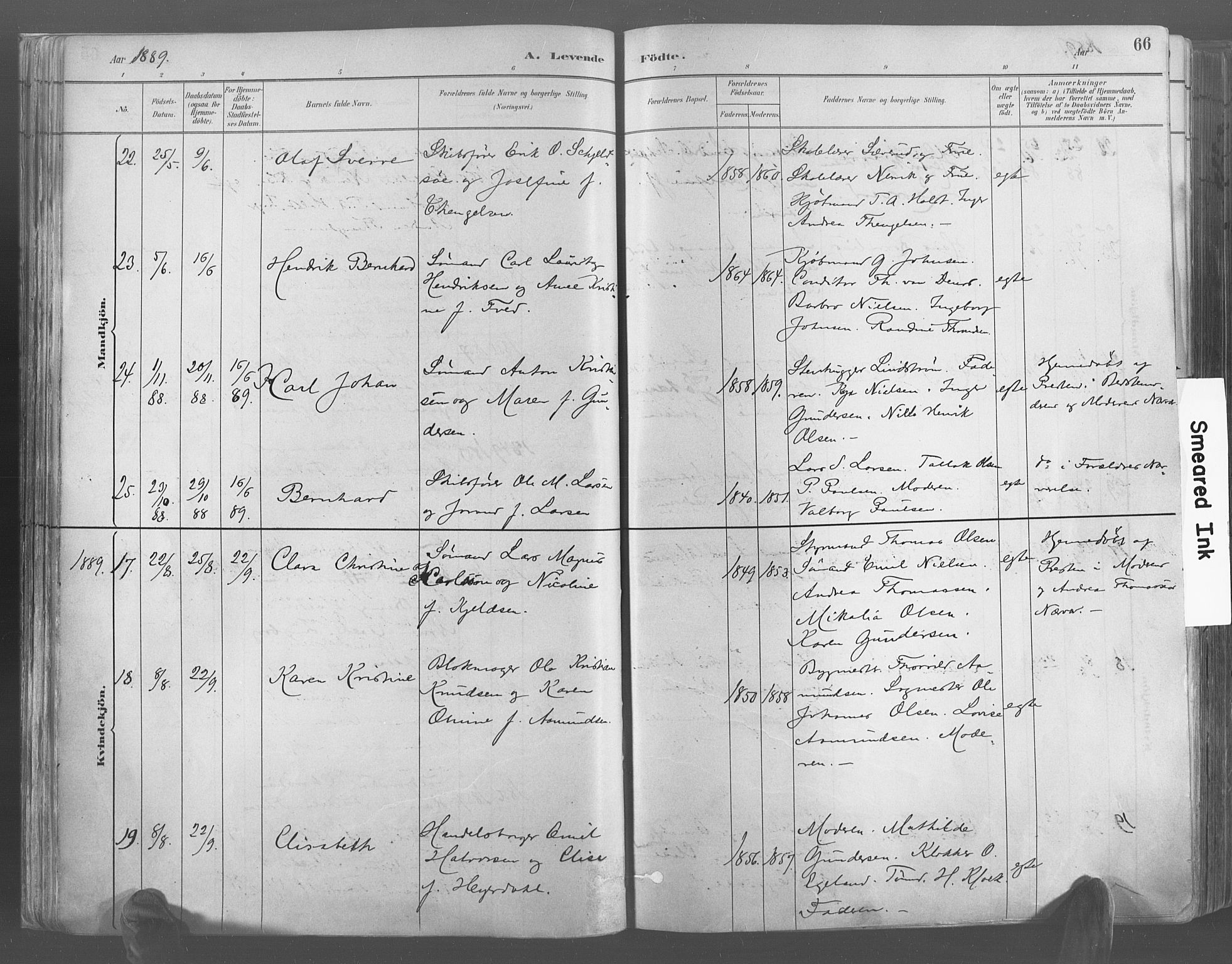 Risør sokneprestkontor, AV/SAK-1111-0035/F/Fa/L0005: Parish register (official) no. A 5, 1883-1895, p. 66