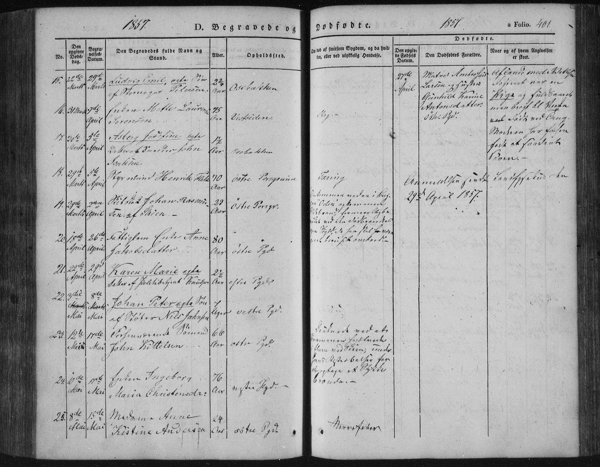 Porsgrunn kirkebøker , AV/SAKO-A-104/F/Fa/L0006: Parish register (official) no. 6, 1841-1857, p. 401