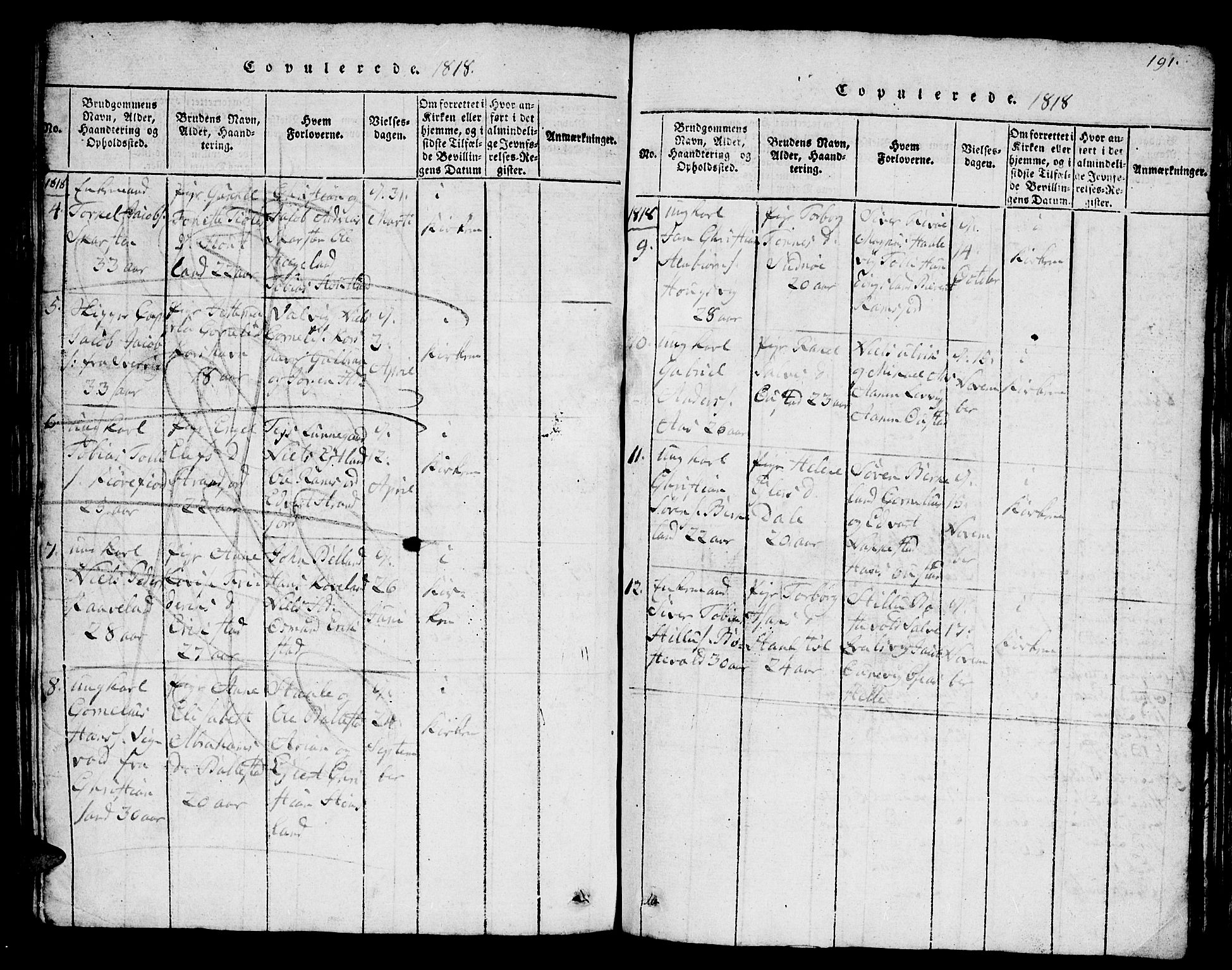Lyngdal sokneprestkontor, SAK/1111-0029/F/Fb/Fba/L0001: Parish register (copy) no. B 1, 1816-1876, p. 191