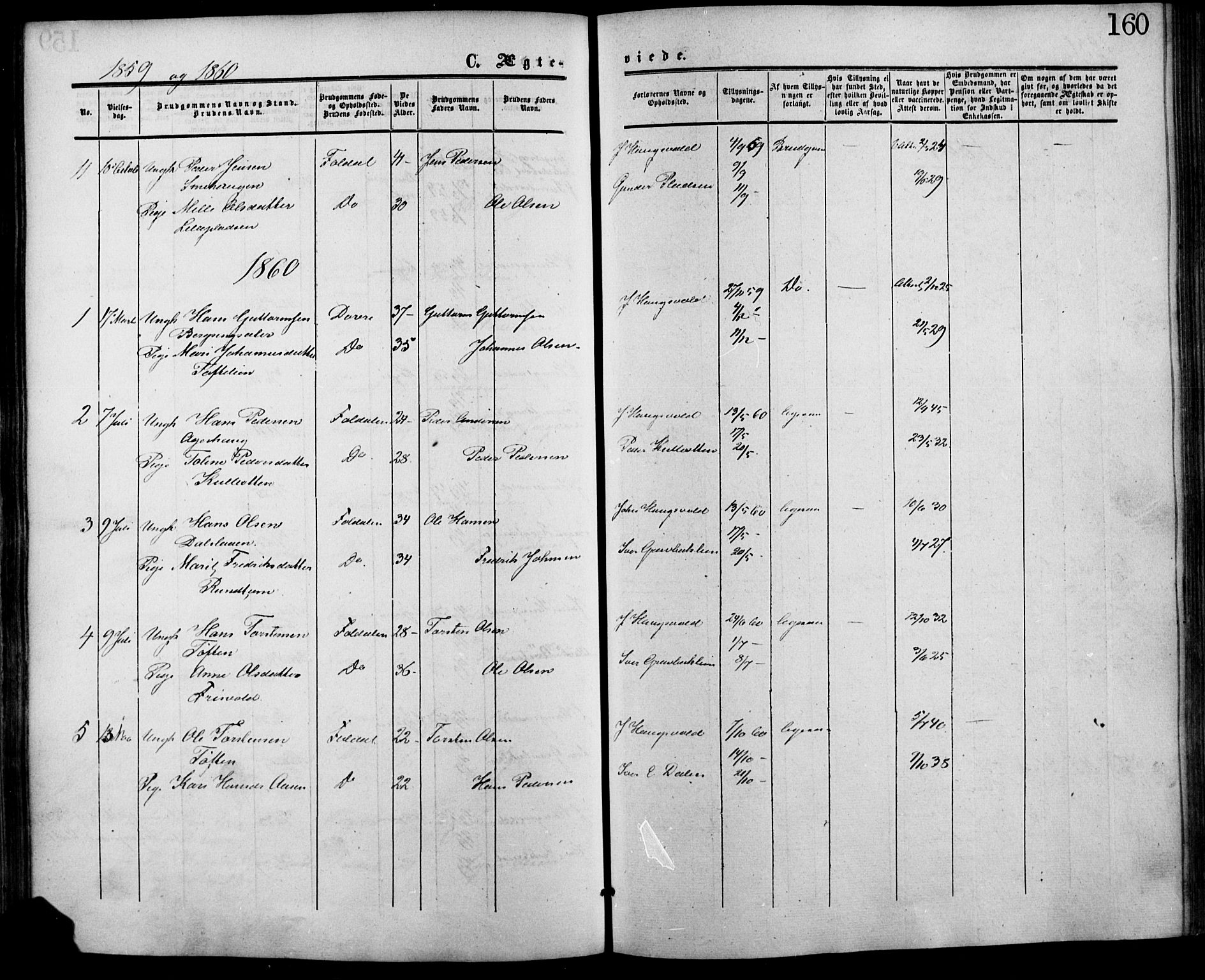 Lesja prestekontor, SAH/PREST-068/H/Ha/Haa/L0007: Parish register (official) no. 7, 1854-1862, p. 160