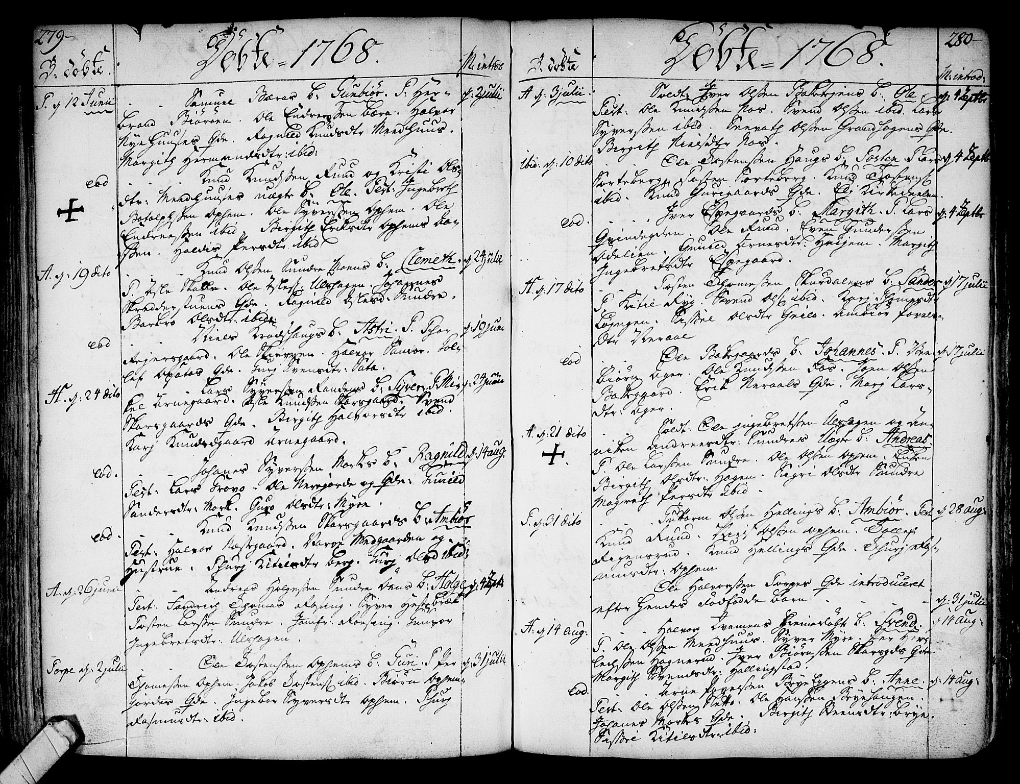 Ål kirkebøker, AV/SAKO-A-249/F/Fa/L0001: Parish register (official) no. I 1, 1744-1769, p. 279-280