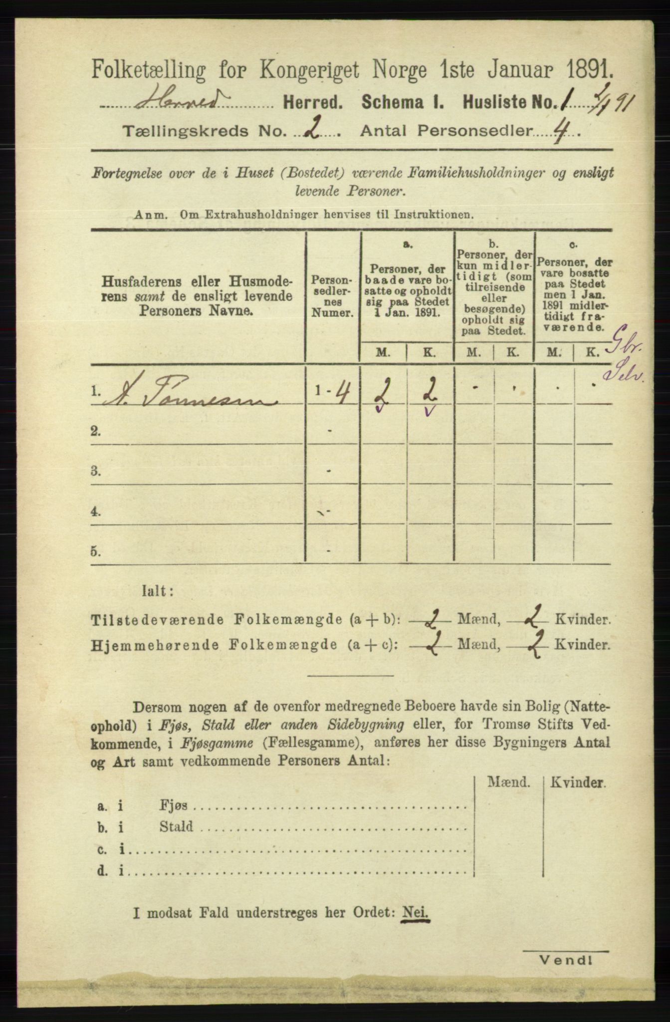 RA, 1891 census for 1039 Herad, 1891, p. 438