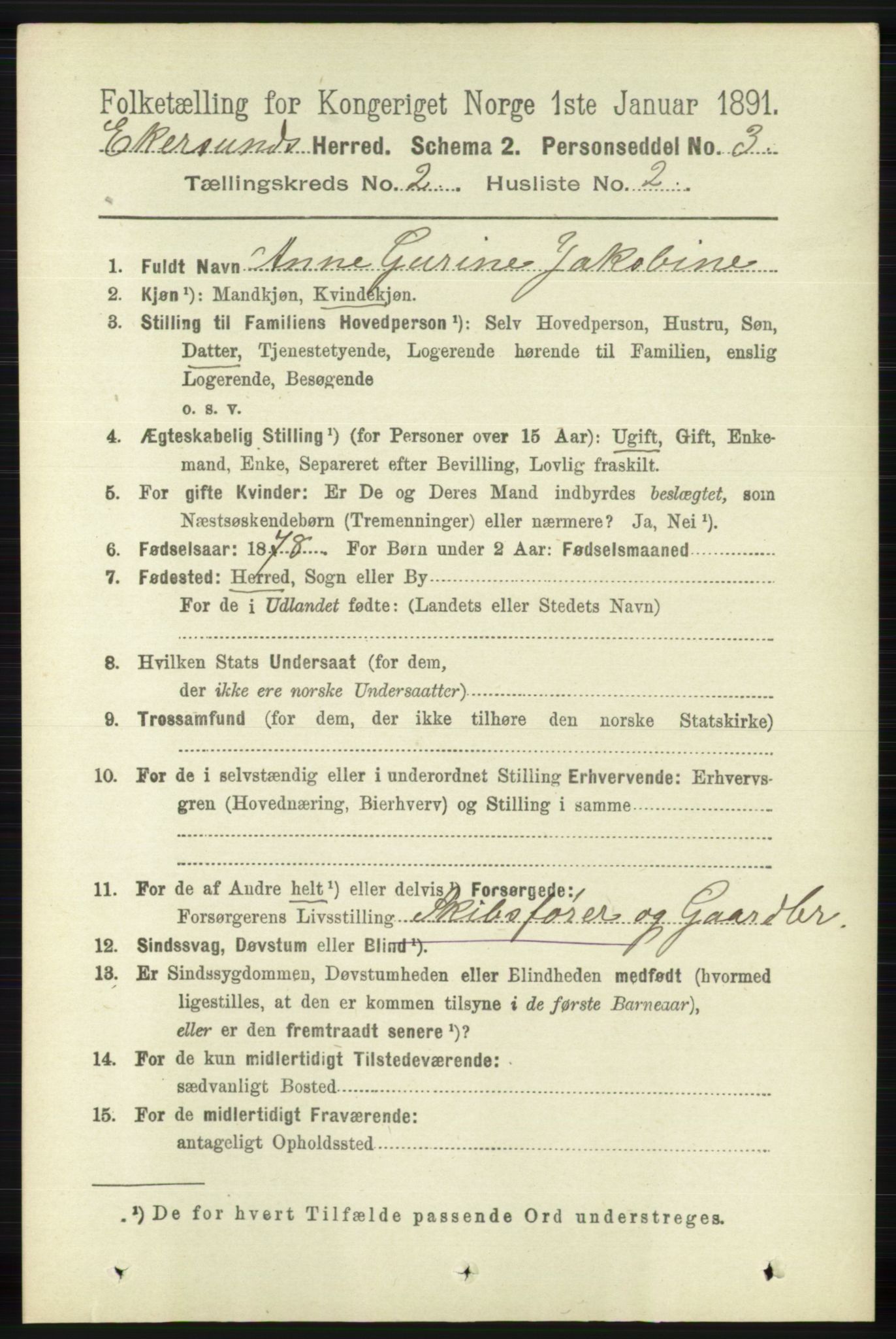 RA, 1891 census for 1116 Eigersund herred, 1891, p. 460