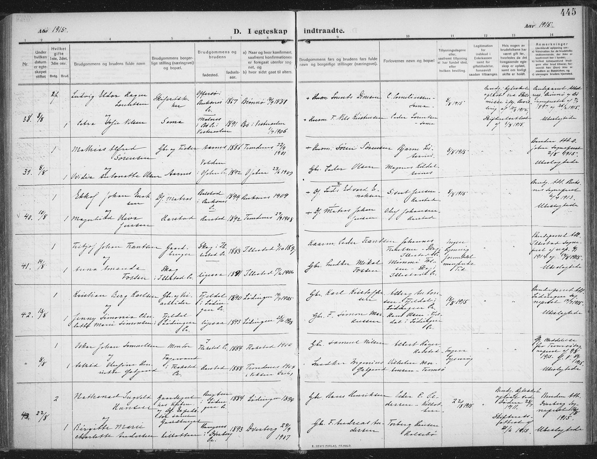 Trondenes sokneprestkontor, SATØ/S-1319/H/Ha/L0018kirke: Parish register (official) no. 18, 1909-1918, p. 445