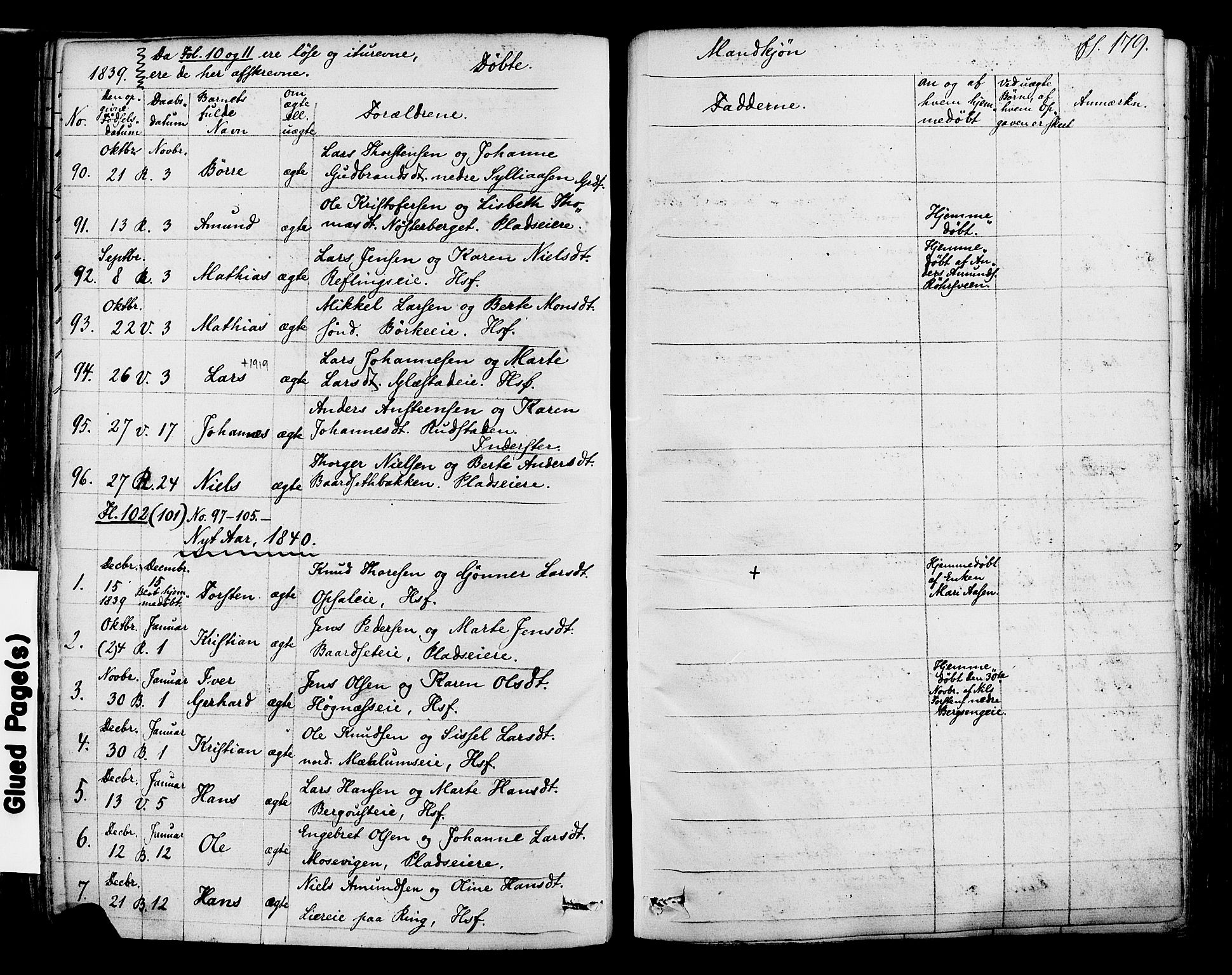 Ringsaker prestekontor, AV/SAH-PREST-014/K/Ka/L0008: Parish register (official) no. 8, 1837-1850, p. 179