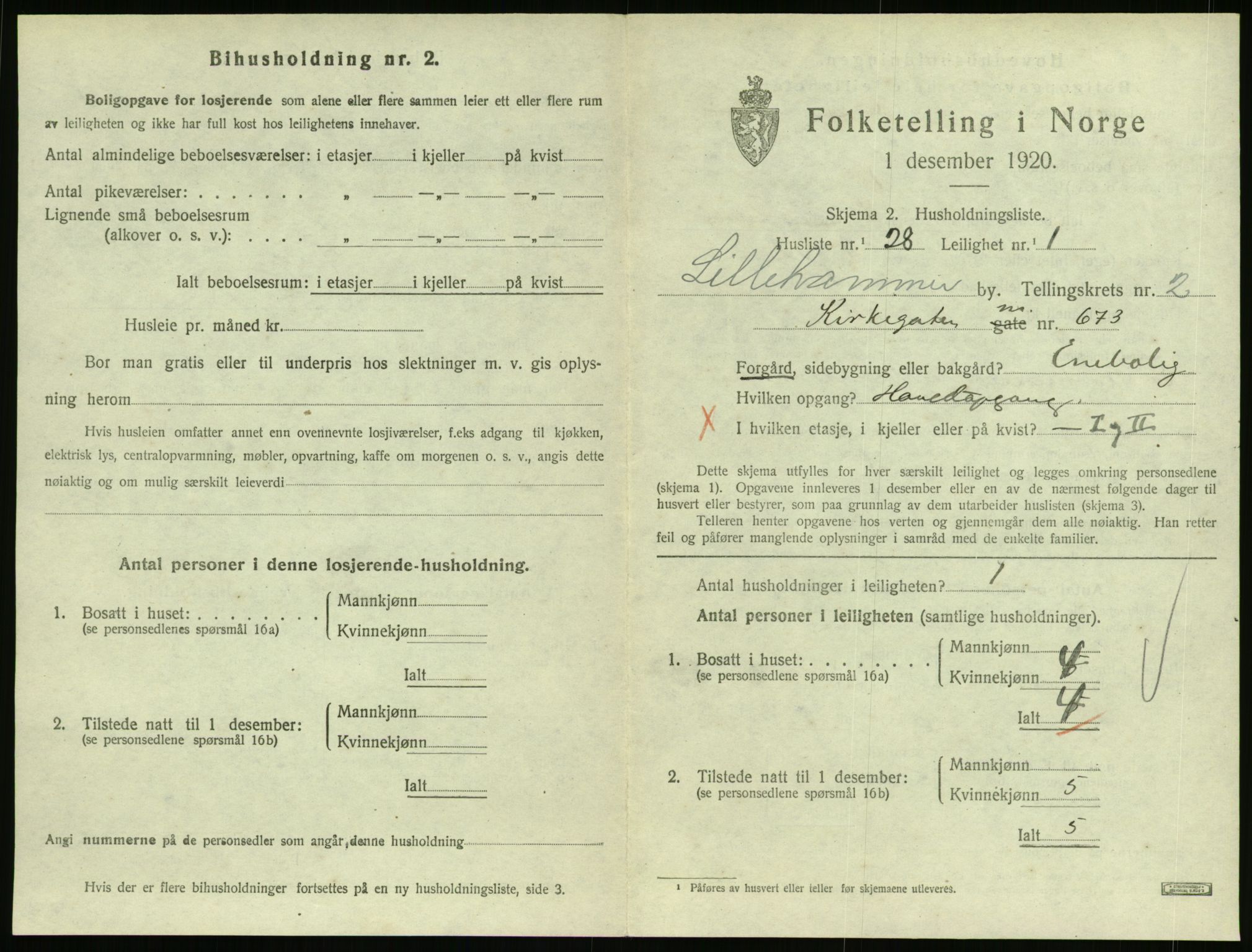 SAH, 1920 census for Lillehammer, 1920, p. 1612