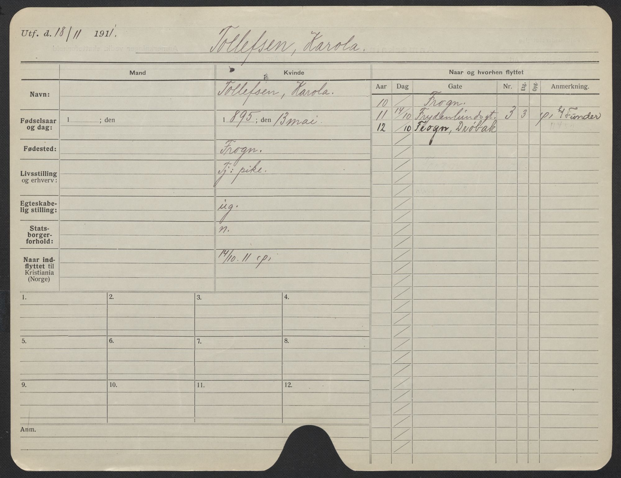 Oslo folkeregister, Registerkort, AV/SAO-A-11715/F/Fa/Fac/L0024: Kvinner, 1906-1914, p. 1150a