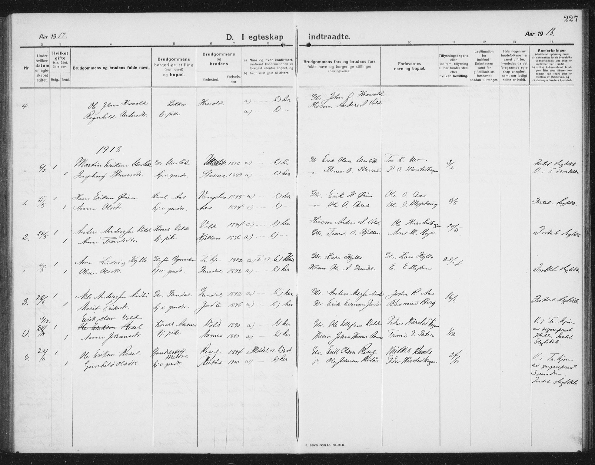 Ministerialprotokoller, klokkerbøker og fødselsregistre - Sør-Trøndelag, SAT/A-1456/674/L0877: Parish register (copy) no. 674C04, 1913-1940, p. 227