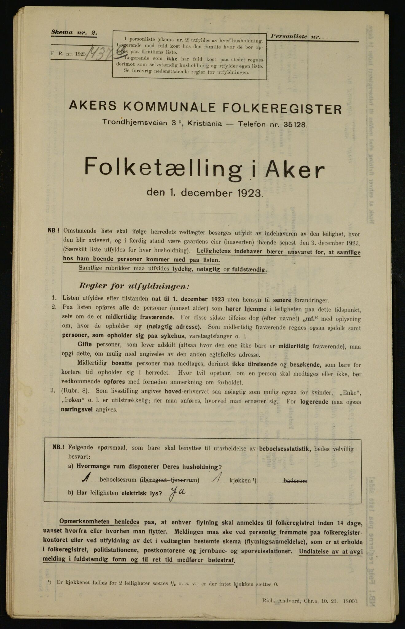 , Municipal Census 1923 for Aker, 1923, p. 44852