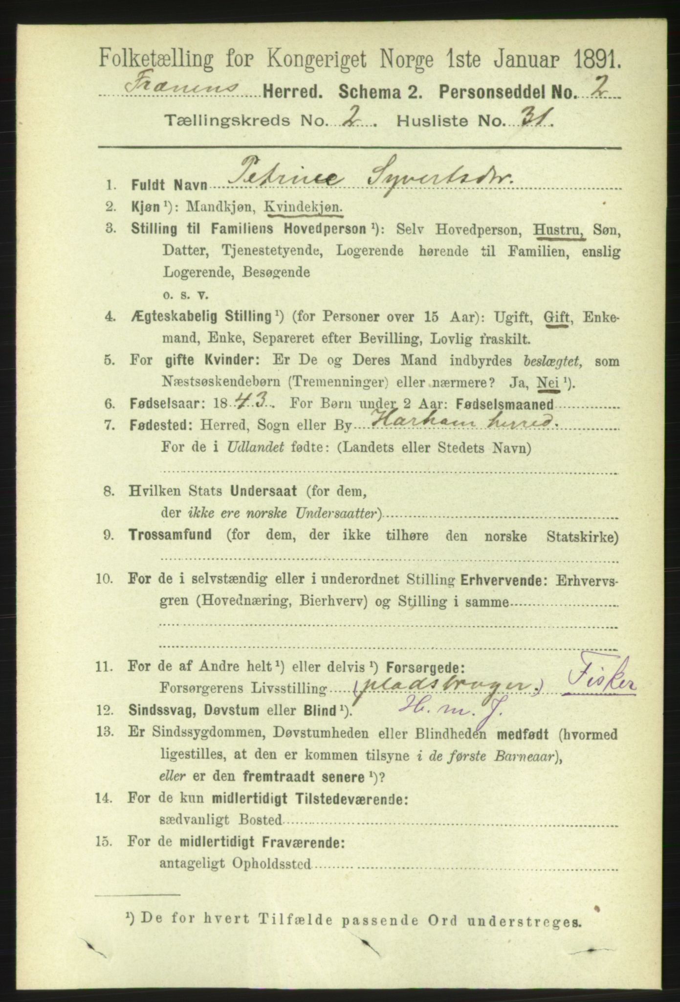 RA, 1891 census for 1548 Fræna, 1891, p. 656