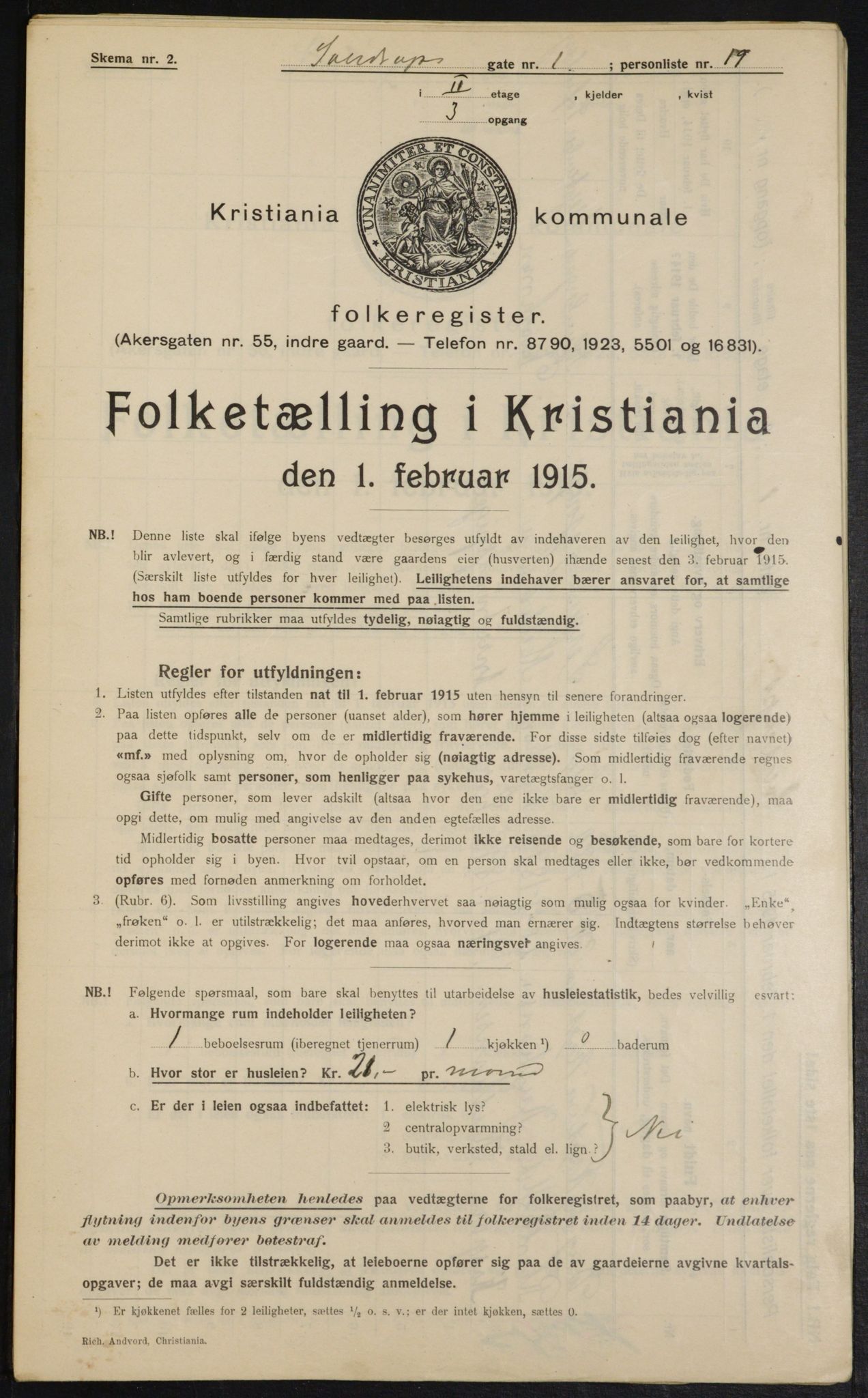 OBA, Municipal Census 1915 for Kristiania, 1915, p. 105116