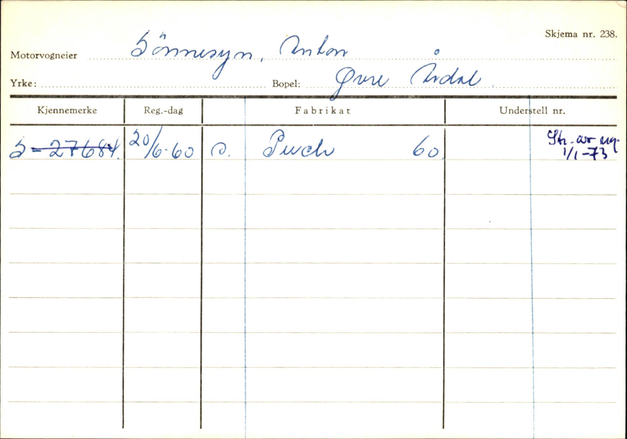 Statens vegvesen, Sogn og Fjordane vegkontor, AV/SAB-A-5301/4/F/L0146: Registerkort Årdal R-Å samt diverse kort, 1945-1975, p. 782