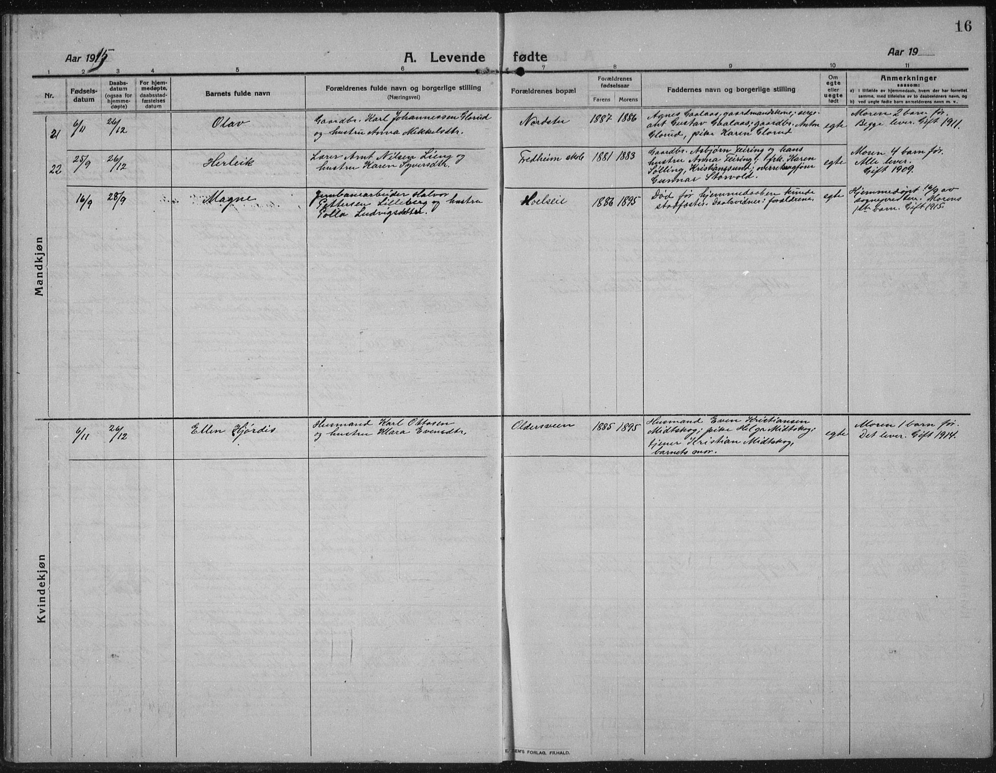 Nes prestekontor, Hedmark, AV/SAH-PREST-020/L/La/L0009: Parish register (copy) no. 9, 1913-1936, p. 16