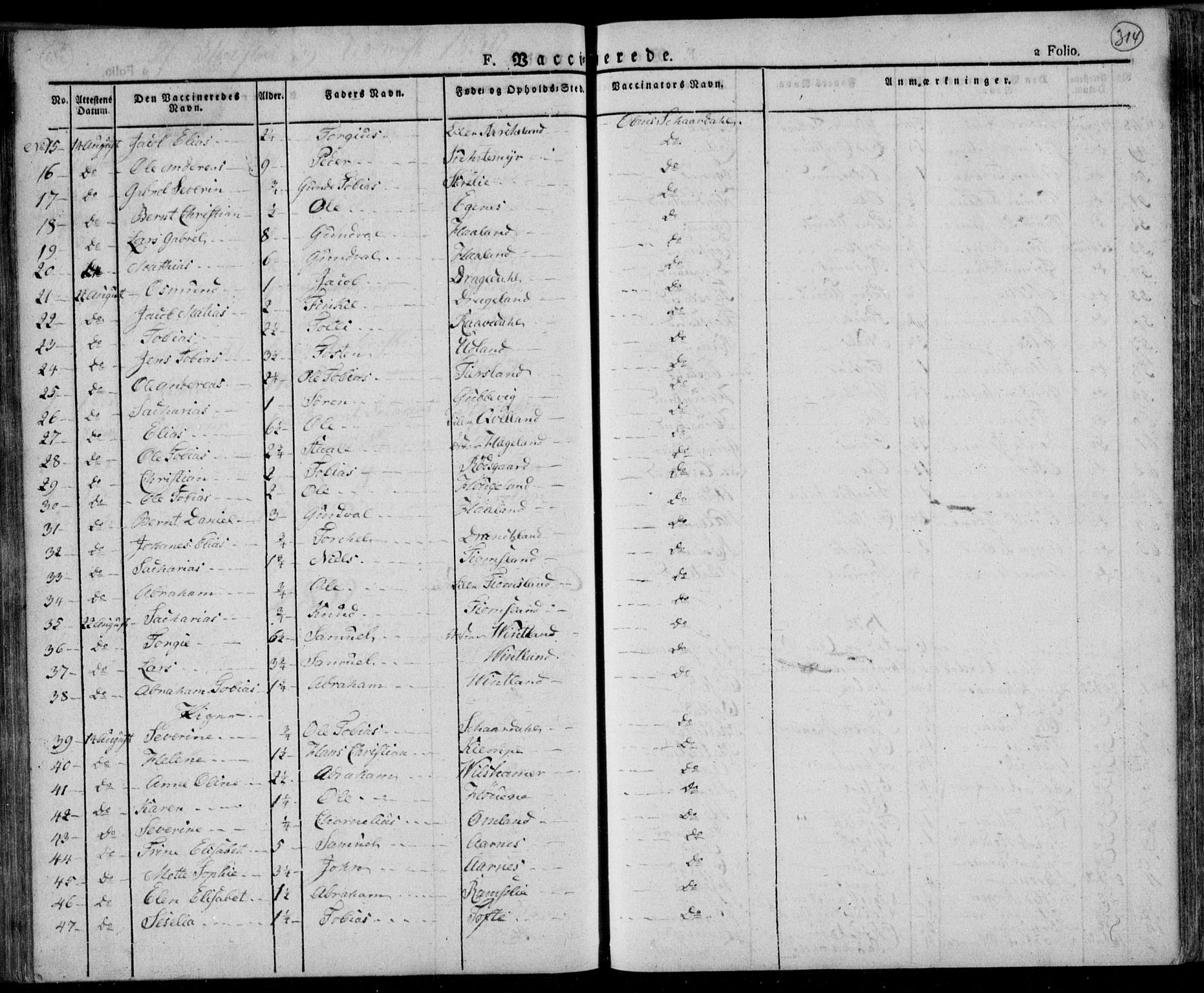 Lyngdal sokneprestkontor, AV/SAK-1111-0029/F/Fa/Fac/L0007: Parish register (official) no. A 7, 1825-1838, p. 314