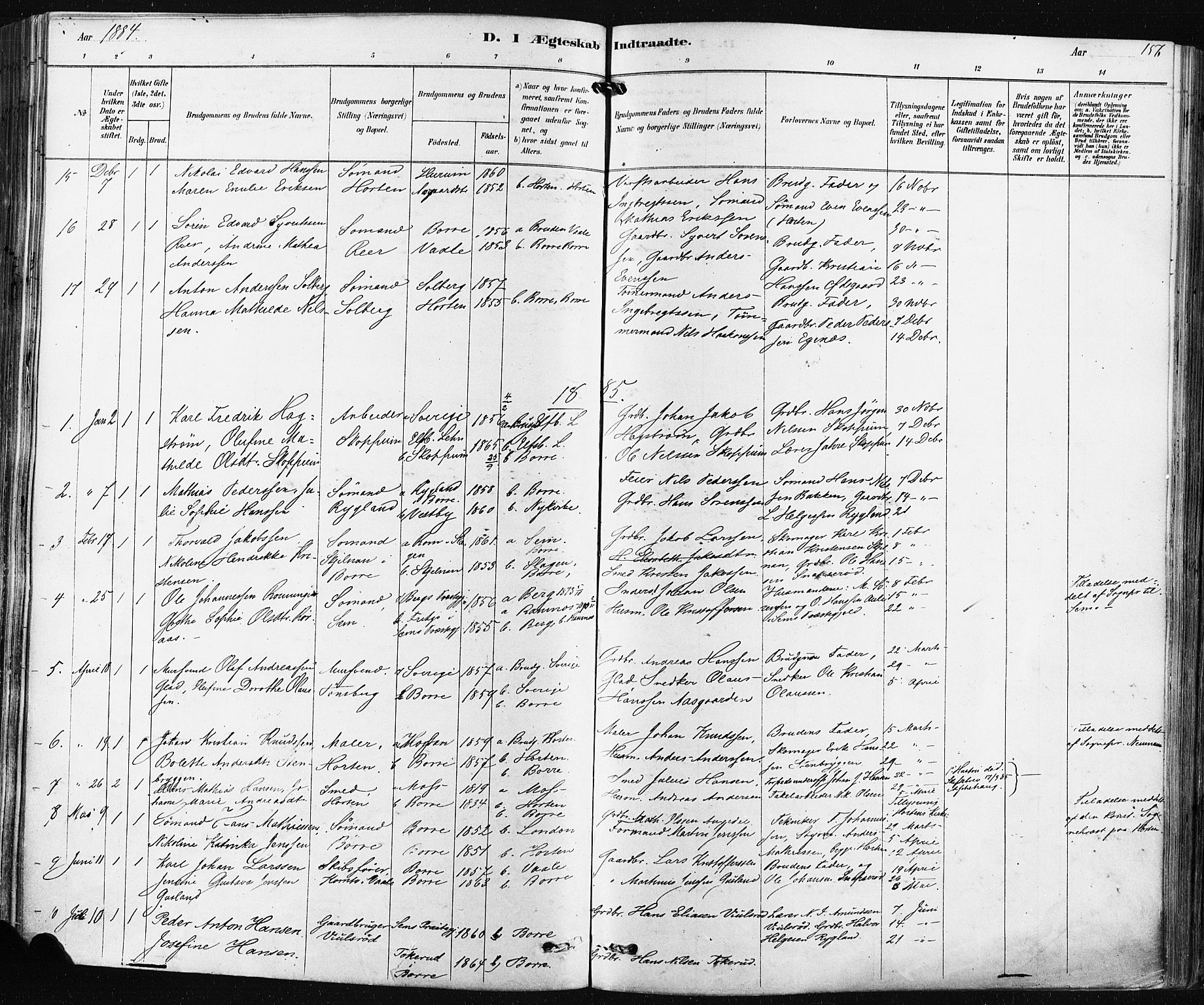 Borre kirkebøker, SAKO/A-338/F/Fa/L0009: Parish register (official) no. I 9, 1878-1896, p. 156