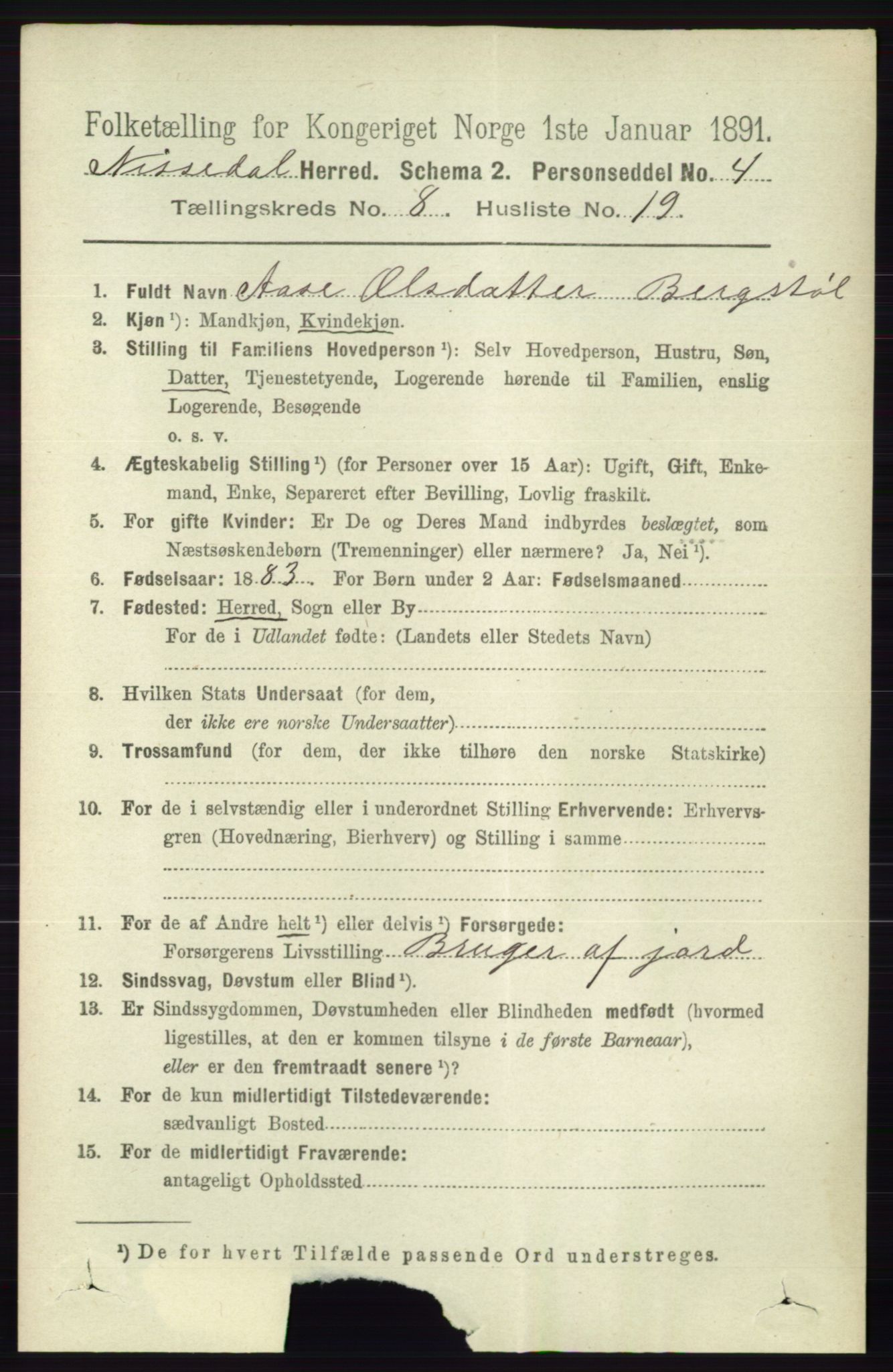 RA, 1891 census for 0830 Nissedal, 1891, p. 1807