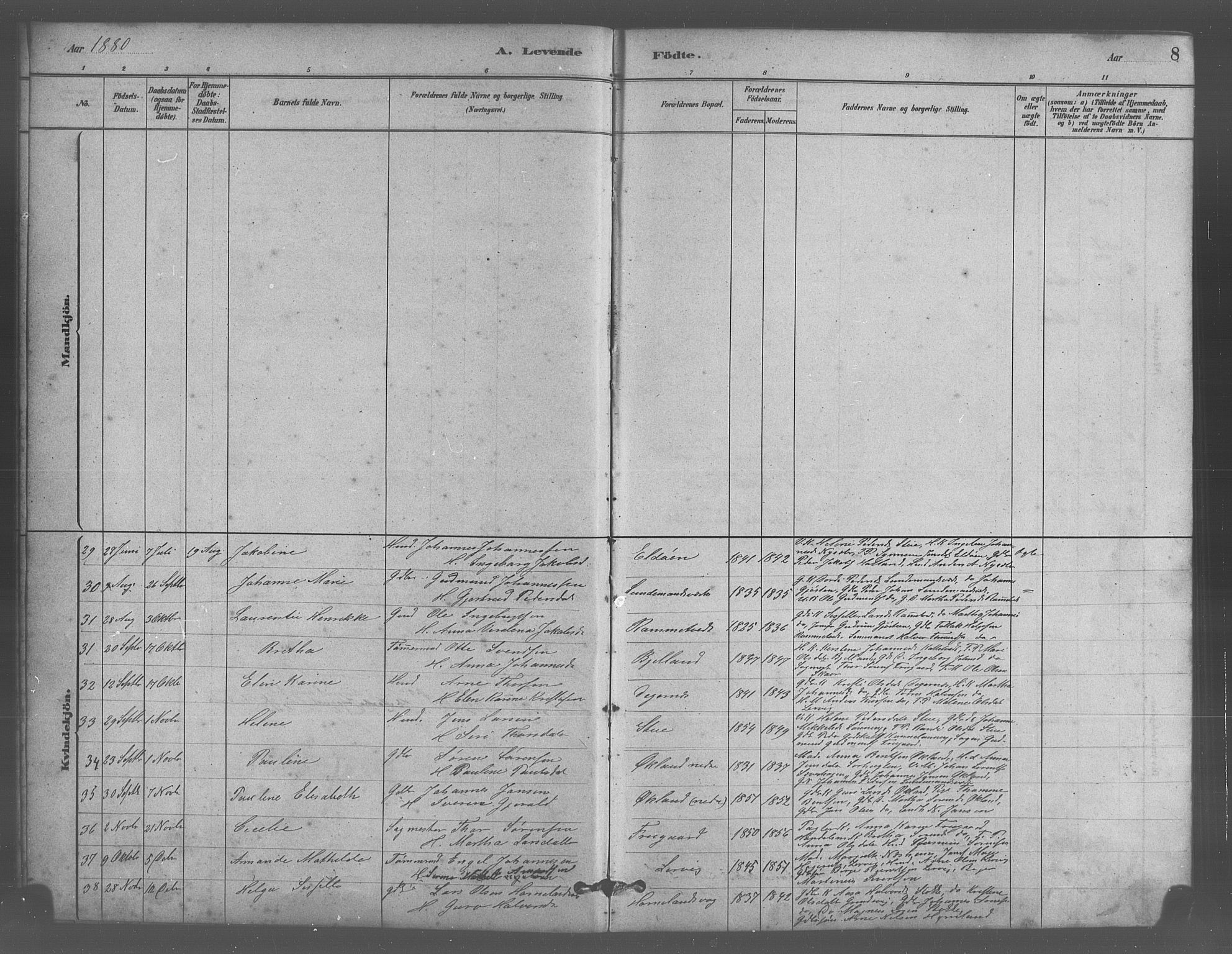 Stord sokneprestembete, SAB/A-78201/H/Hab: Parish register (copy) no. A 2, 1879-1909, p. 8