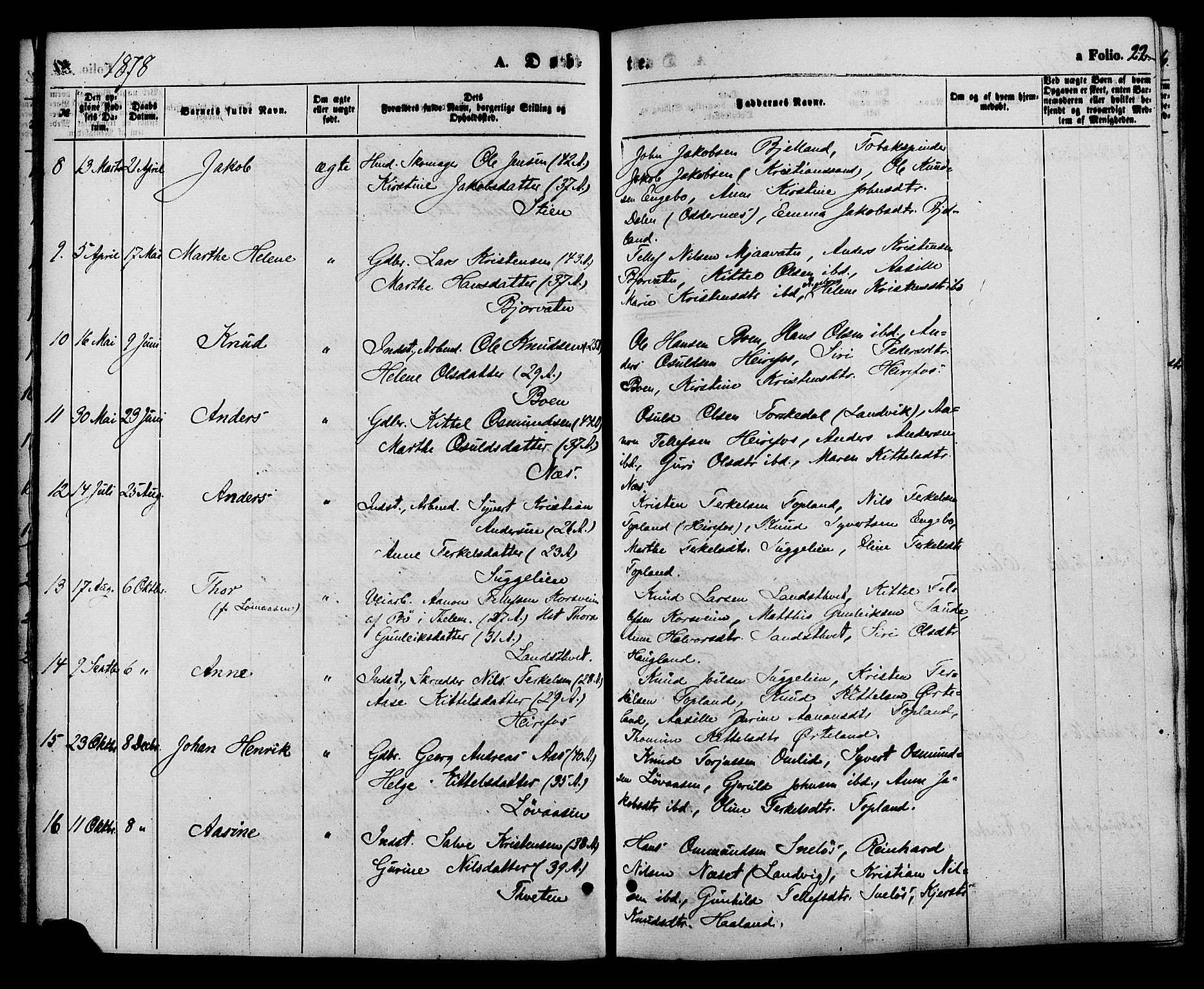 Herefoss sokneprestkontor, AV/SAK-1111-0019/F/Fa/Faa/L0002: Parish register (official) no. A 2, 1861-1886, p. 22