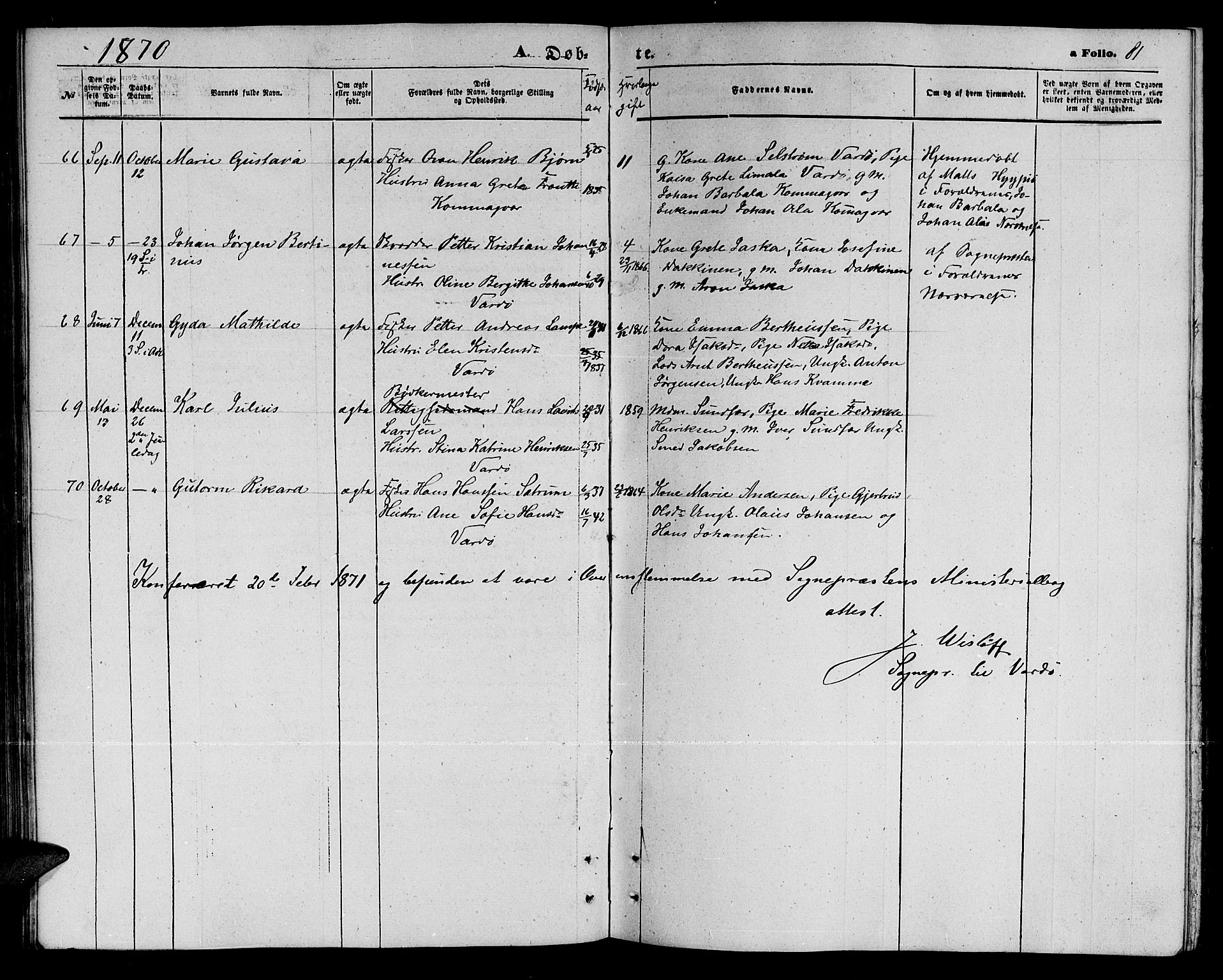 Vardø sokneprestkontor, SATØ/S-1332/H/Hb/L0002klokker: Parish register (copy) no. 2, 1861-1870, p. 81