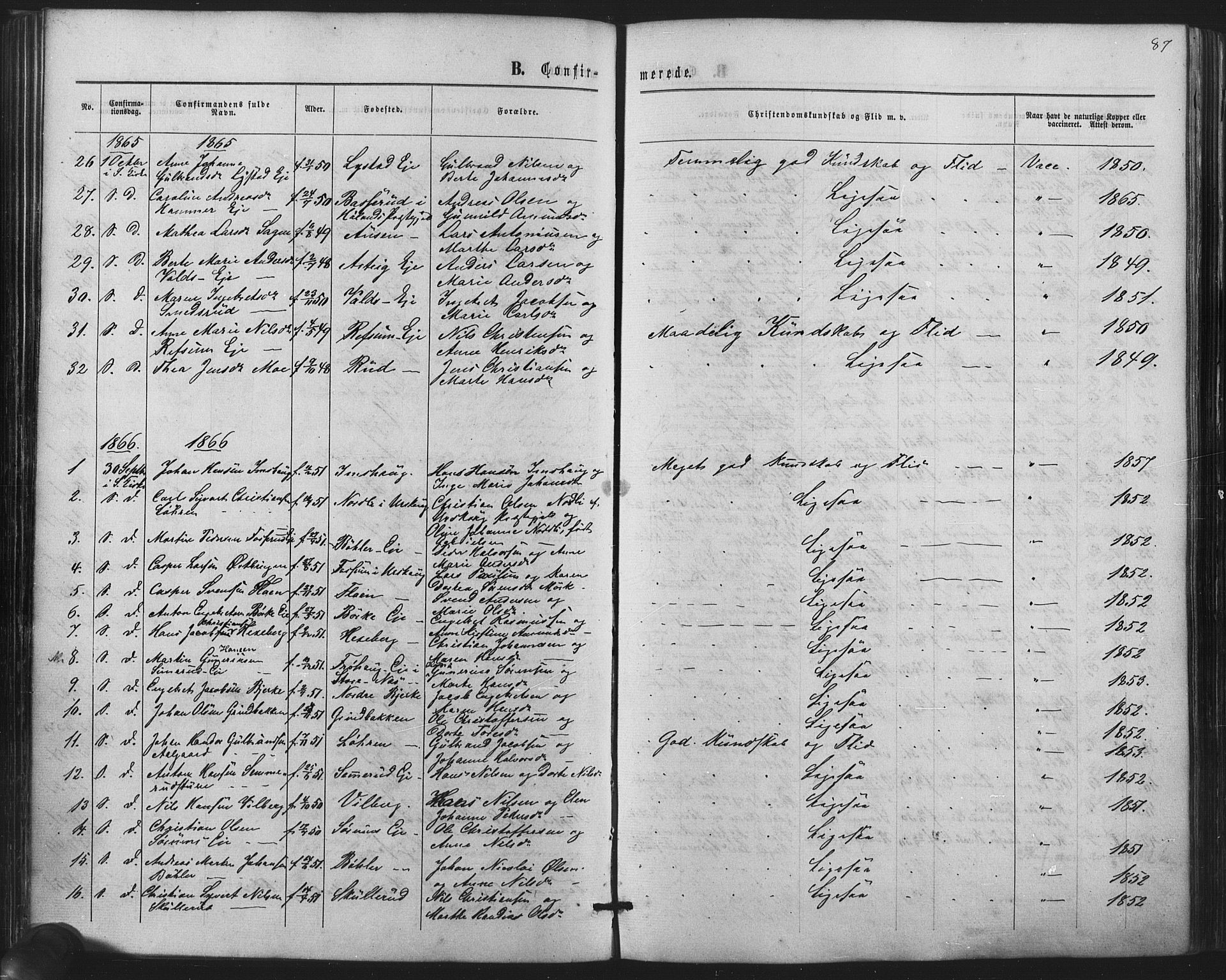 Sørum prestekontor Kirkebøker, SAO/A-10303/F/Fa/L0006: Parish register (official) no. I 6, 1864-1877, p. 87