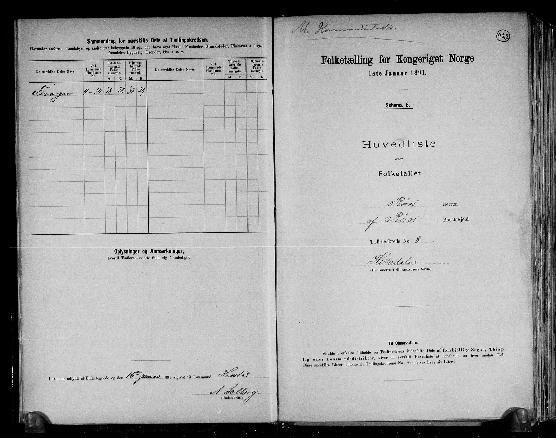 RA, 1891 census for 1640 Røros, 1891, p. 19