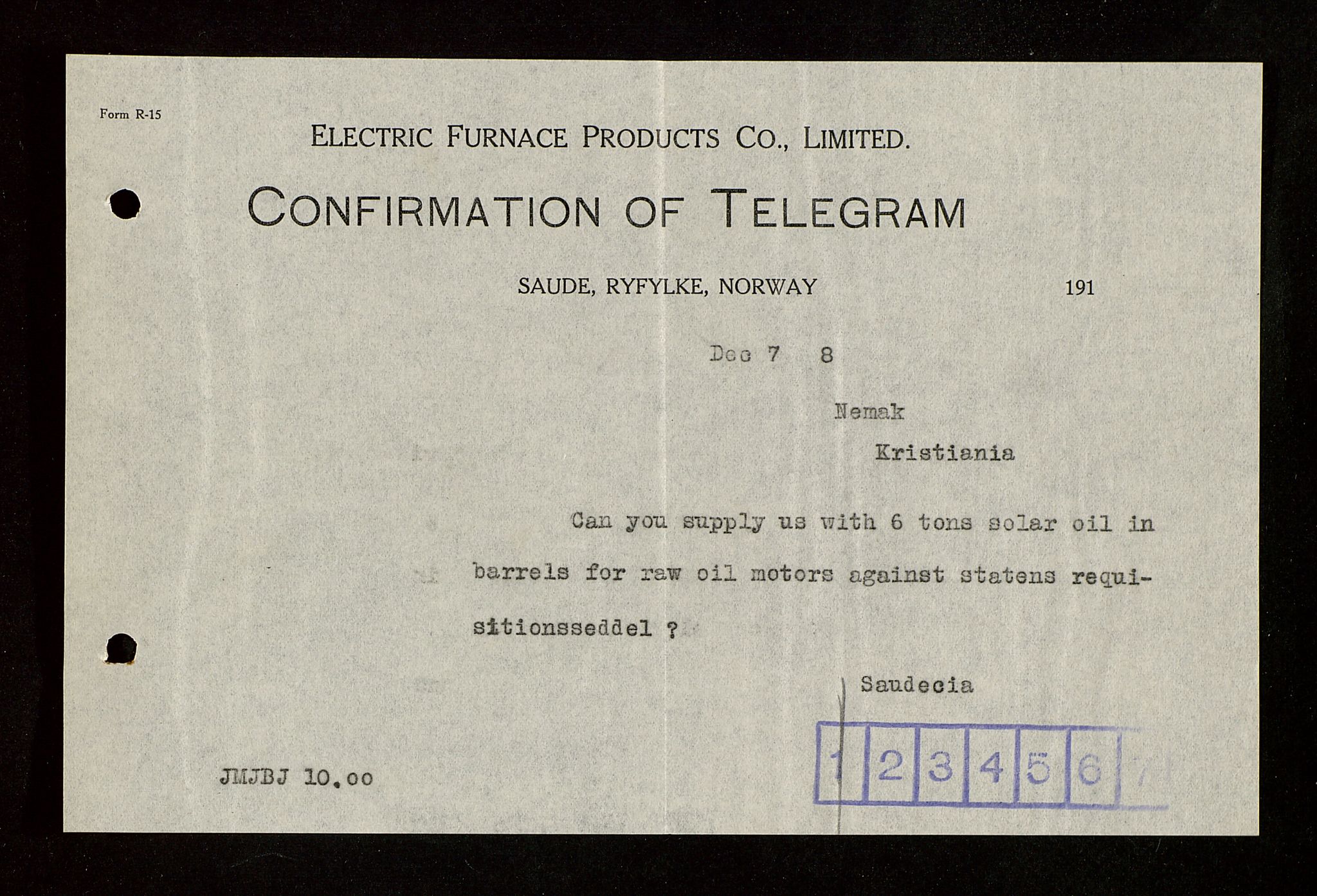 Pa 1521 - A/S Norske Shell, AV/SAST-A-101915/E/Ea/Eaa/L0003: Sjefskorrespondanse, 1918, p. 210