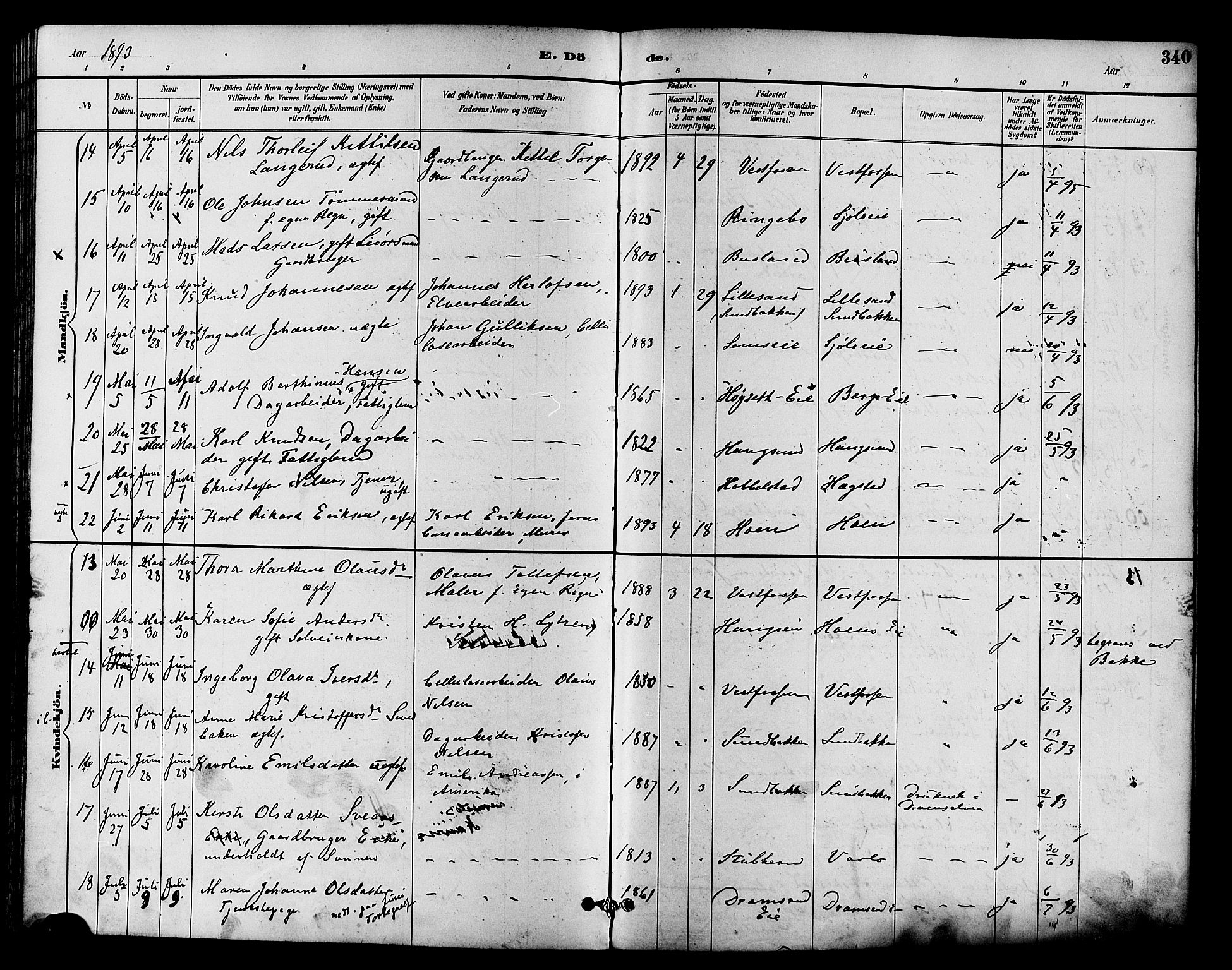 Eiker kirkebøker, AV/SAKO-A-4/F/Fb/L0002: Parish register (official) no. II 2, 1889-1896, p. 340