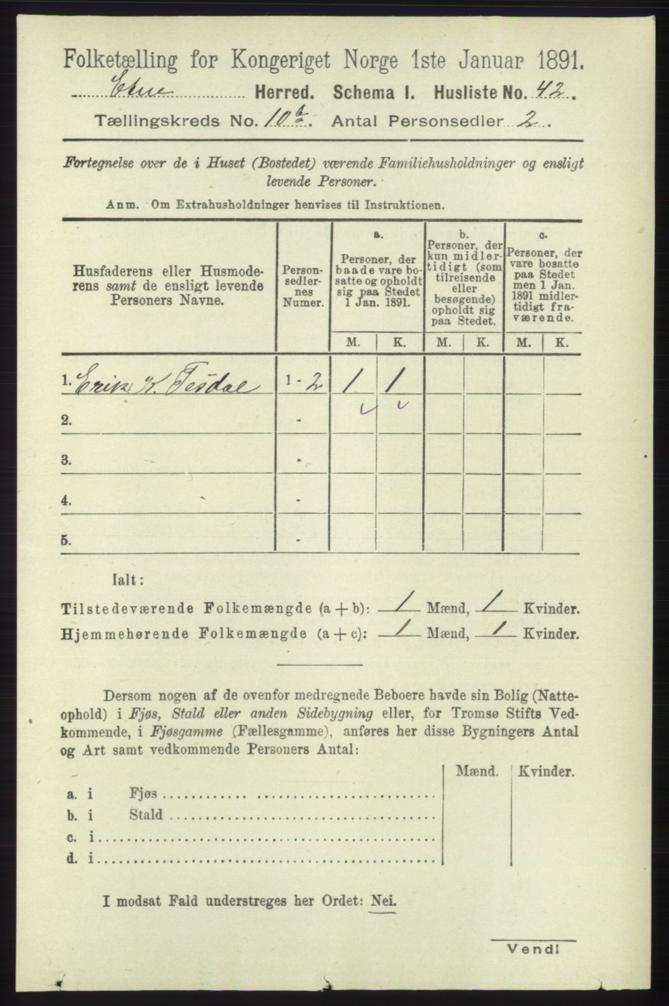 RA, 1891 census for 1211 Etne, 1891, p. 1994