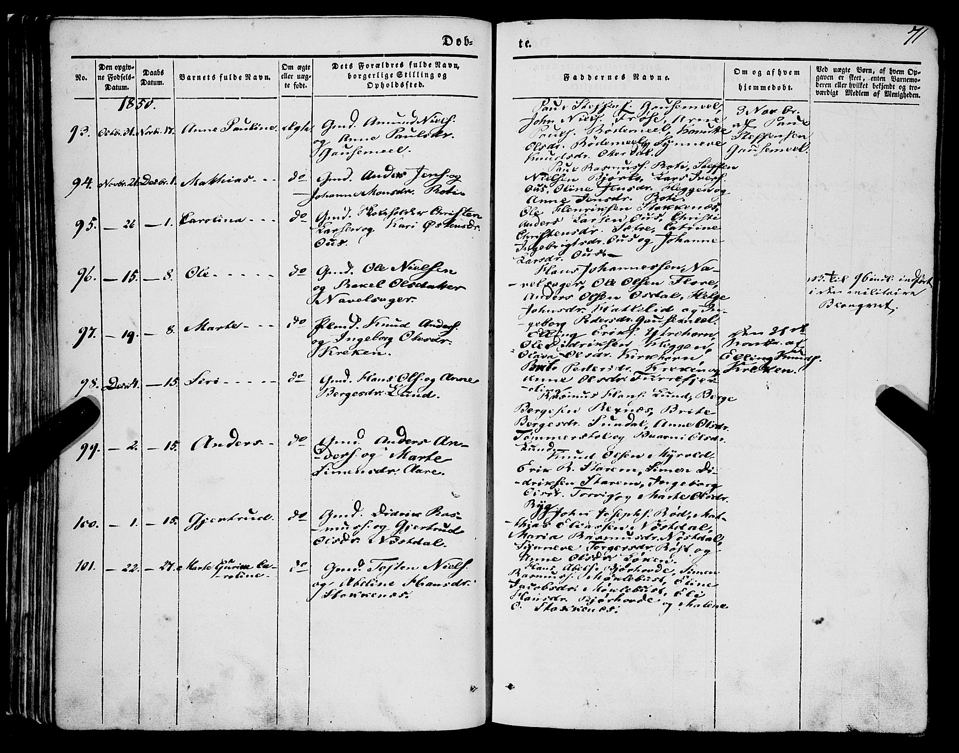 Eid sokneprestembete, AV/SAB-A-82301/H/Haa/Haaa/L0007: Parish register (official) no. A 7, 1844-1858, p. 71