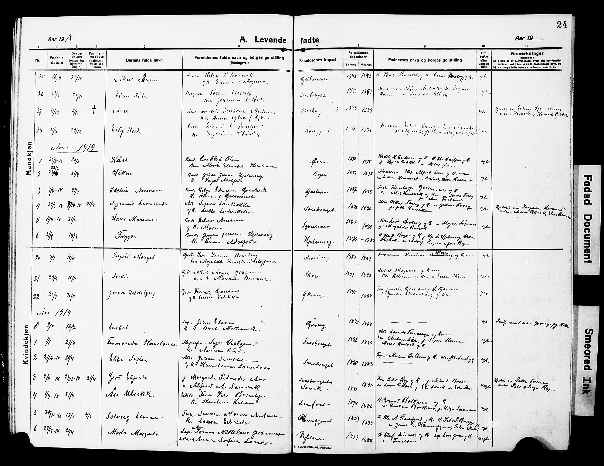 Ministerialprotokoller, klokkerbøker og fødselsregistre - Nord-Trøndelag, SAT/A-1458/780/L0653: Parish register (copy) no. 780C05, 1911-1927, p. 24