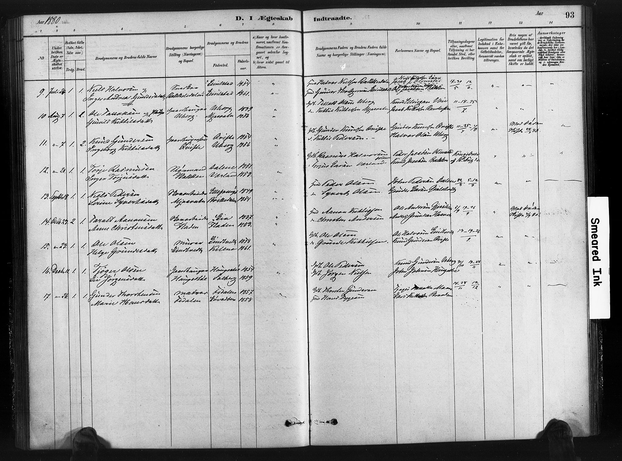 Gjerstad sokneprestkontor, AV/SAK-1111-0014/F/Fa/Fab/L0004: Parish register (official) no. A 4, 1879-1890, p. 93