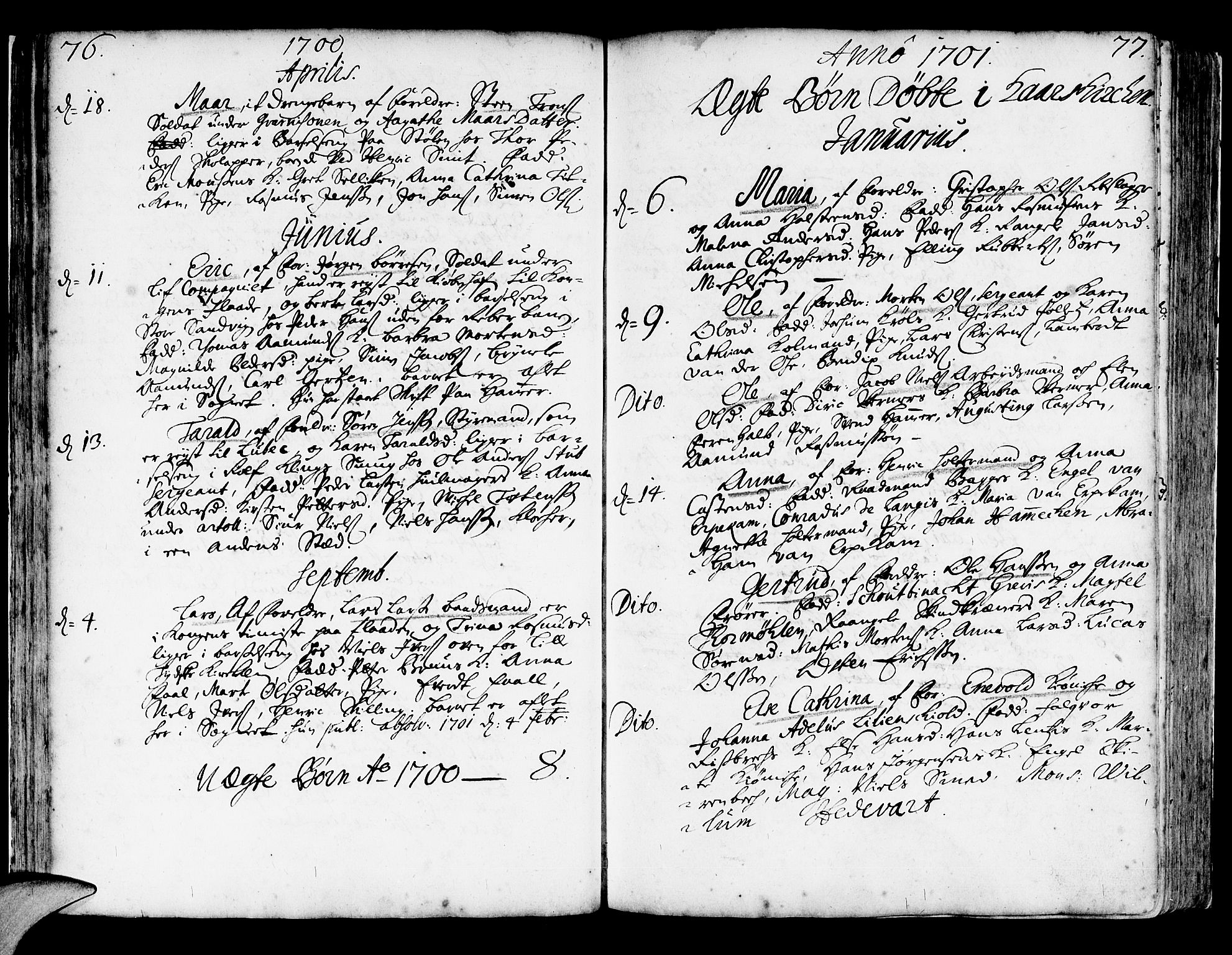 Korskirken sokneprestembete, SAB/A-76101/H/Haa/L0003: Parish register (official) no. A 3, 1698-1719, p. 76-77