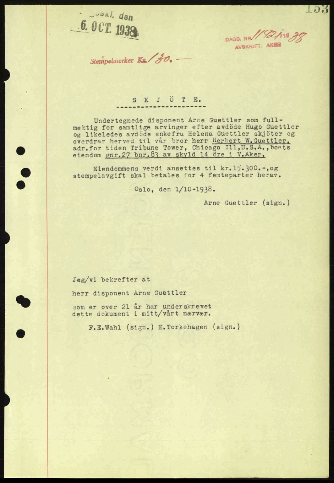 Aker herredsskriveri, SAO/A-10896/G/Gb/Gba/Gbab/L0025: Mortgage book no. A154-155, 1938-1938, Diary no: : 11921/1938