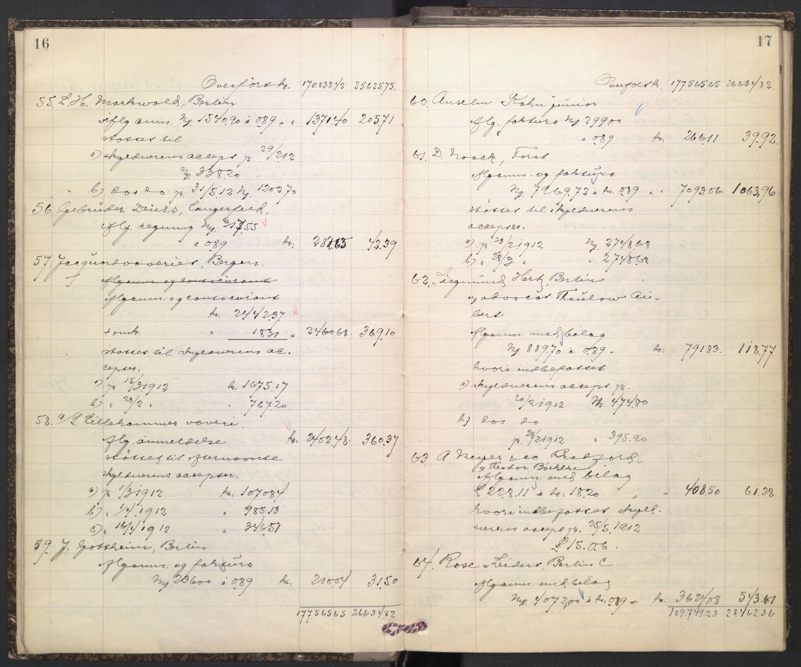 Oslo skifterett, AV/SAO-A-10383/H/Hd/Hdd/L0005: Skifteutlodningsprotokoll for konkursbo, 1913-1915, p. 16-17