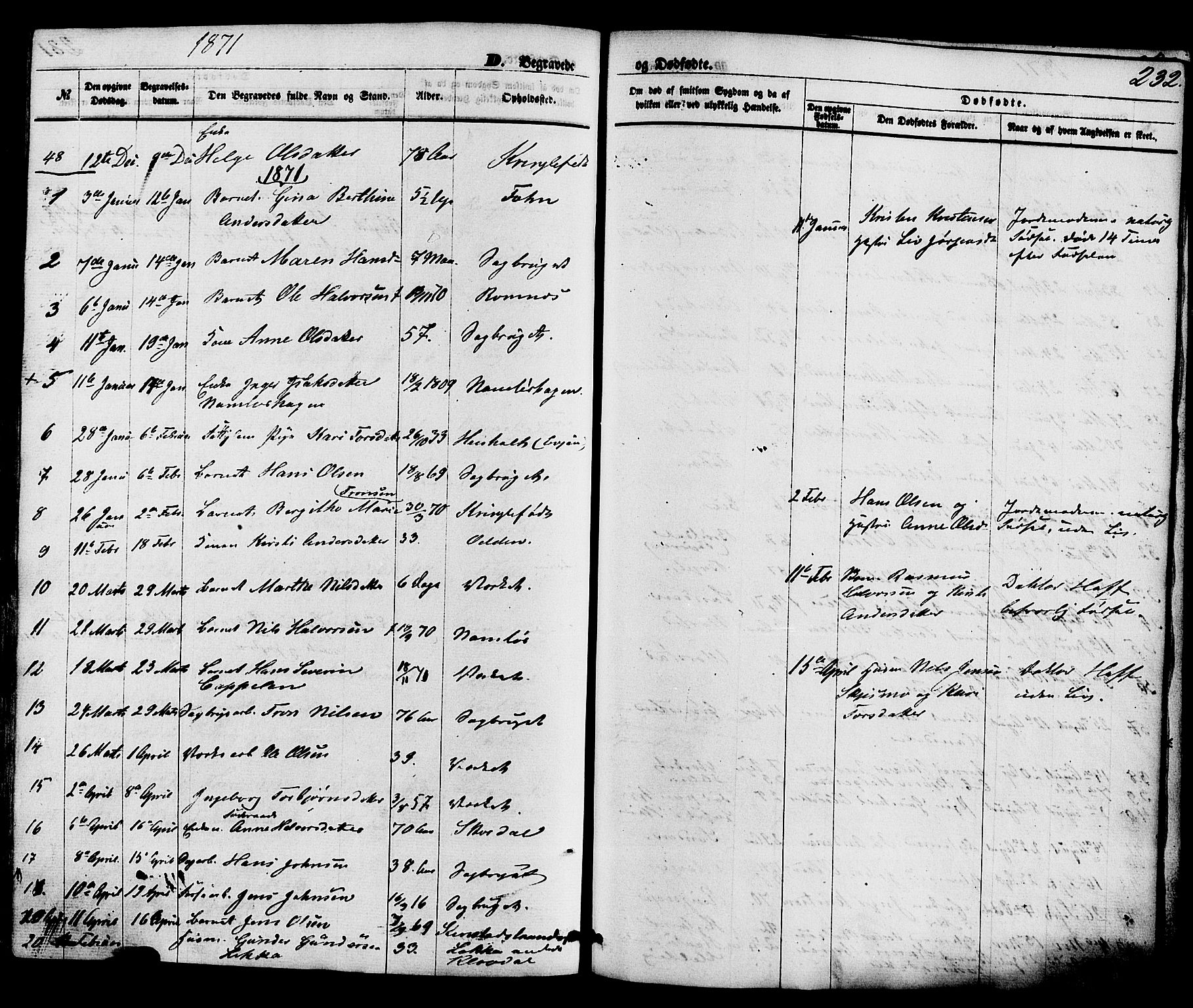 Holla kirkebøker, SAKO/A-272/F/Fa/L0007: Parish register (official) no. 7, 1869-1881, p. 232