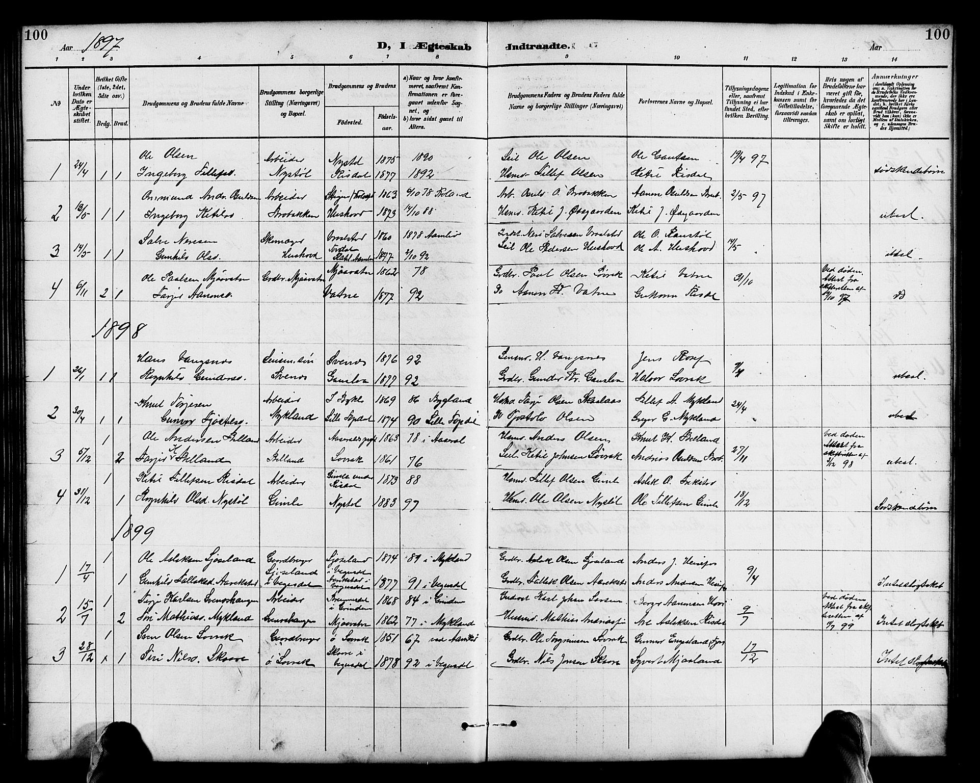 Herefoss sokneprestkontor, AV/SAK-1111-0019/F/Fb/Fbc/L0003: Parish register (copy) no. B 3, 1887-1915, p. 100