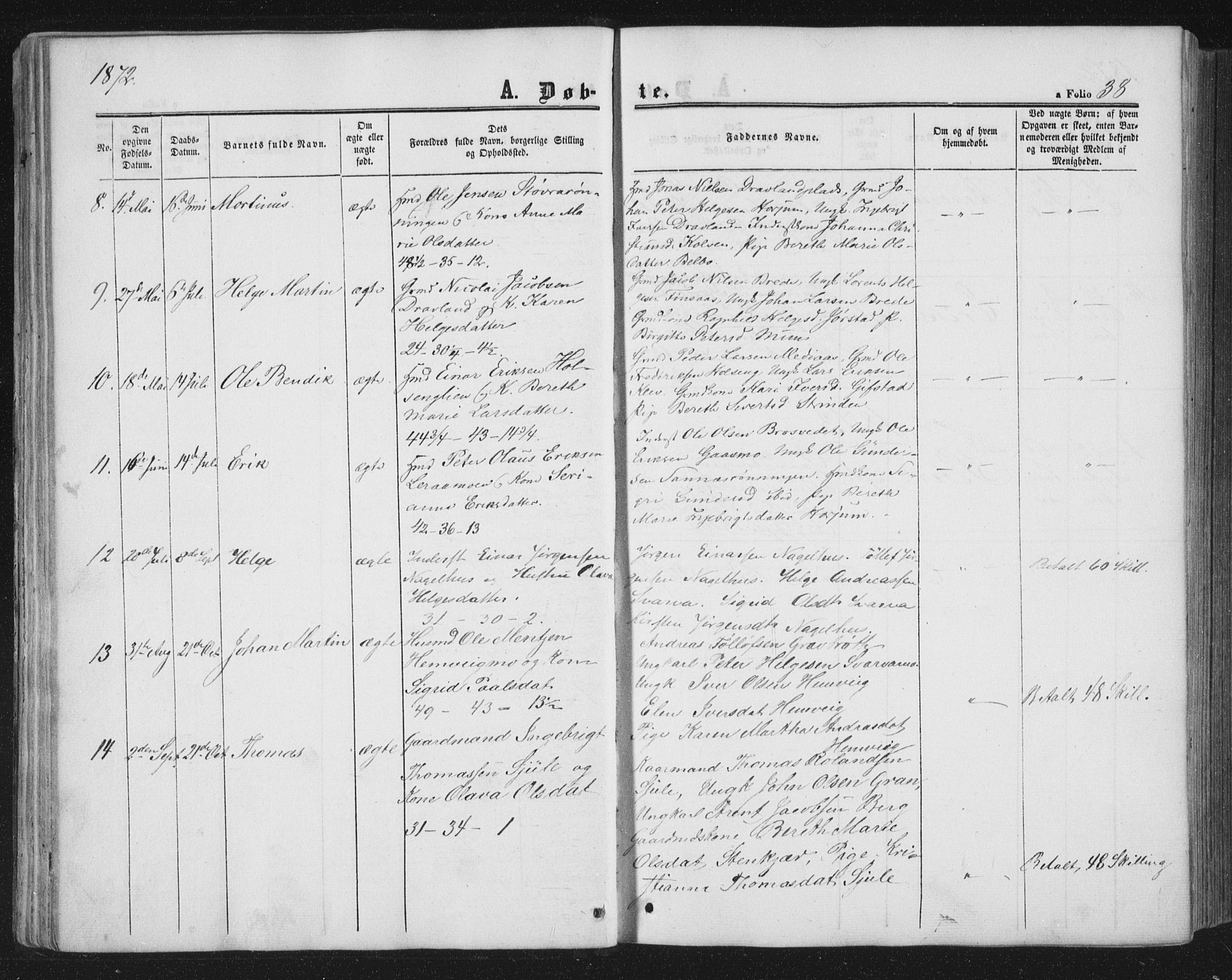 Ministerialprotokoller, klokkerbøker og fødselsregistre - Nord-Trøndelag, SAT/A-1458/749/L0472: Parish register (official) no. 749A06, 1857-1873, p. 38