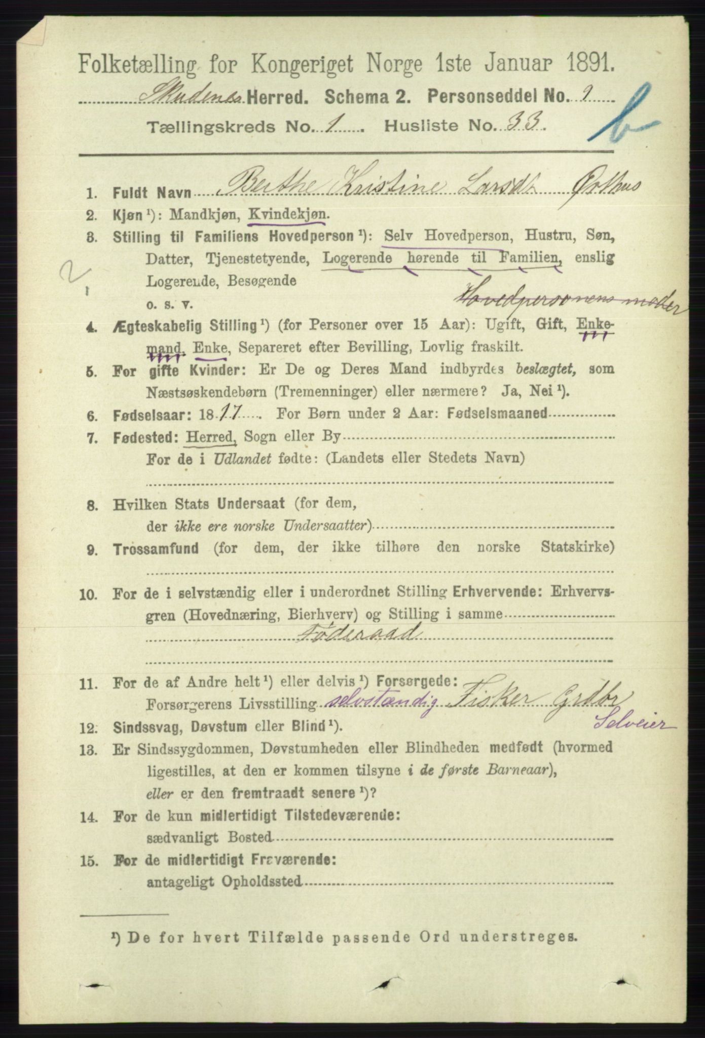 RA, 1891 census for 1150 Skudenes, 1891, p. 3590