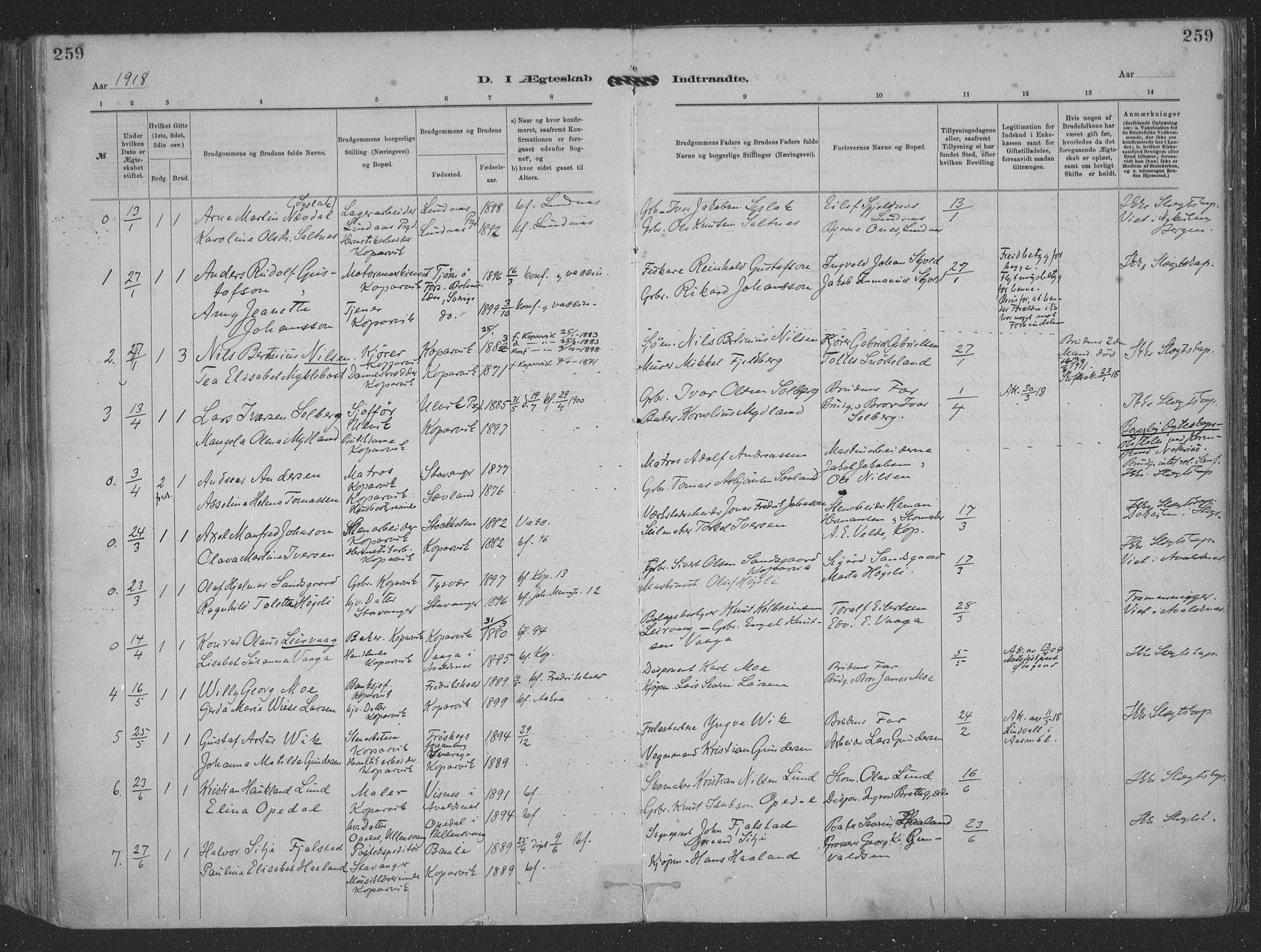 Kopervik sokneprestkontor, AV/SAST-A-101850/H/Ha/Haa/L0001: Parish register (official) no. A 1, 1880-1919, p. 259