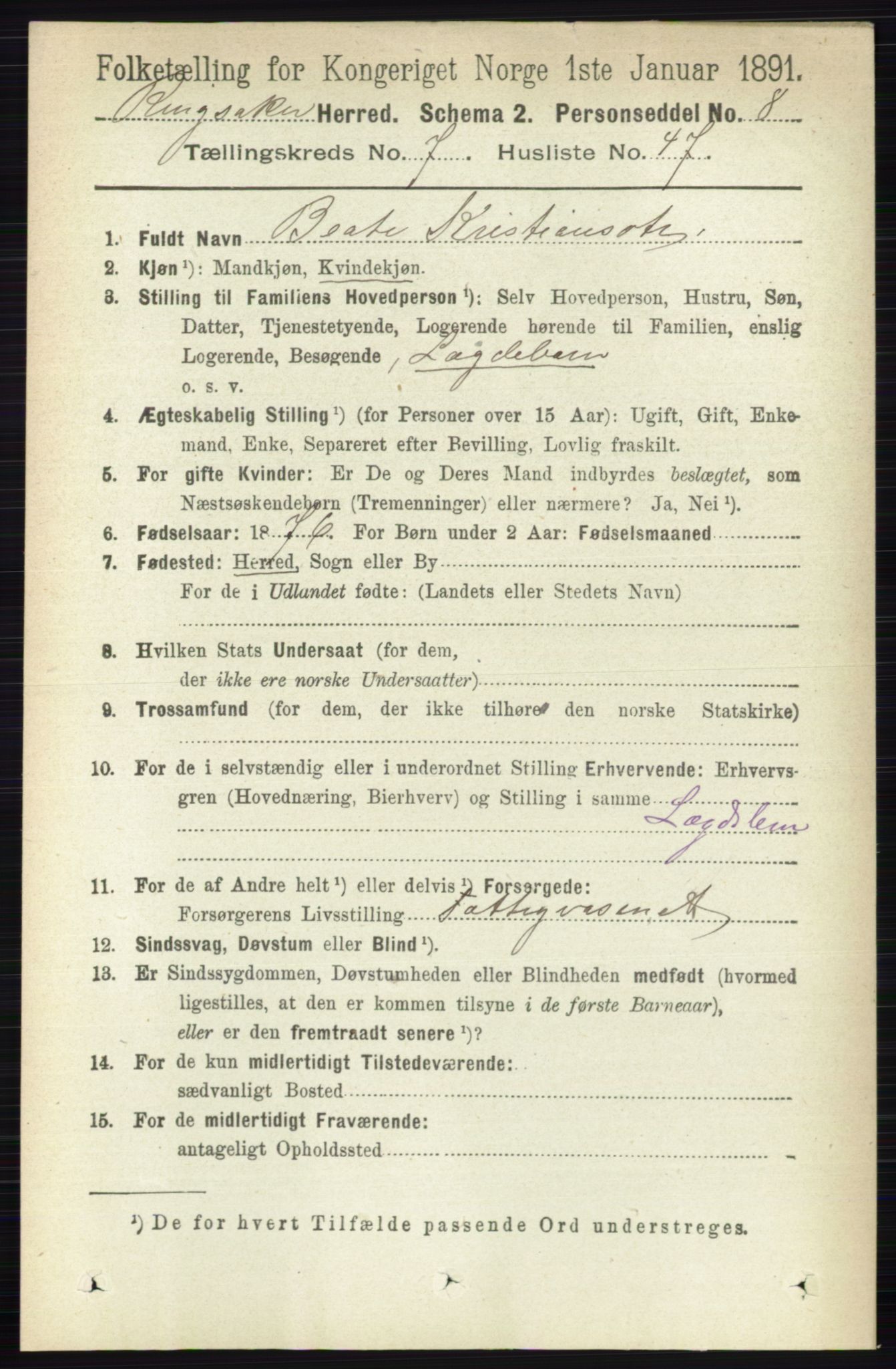RA, 1891 census for 0412 Ringsaker, 1891, p. 4218