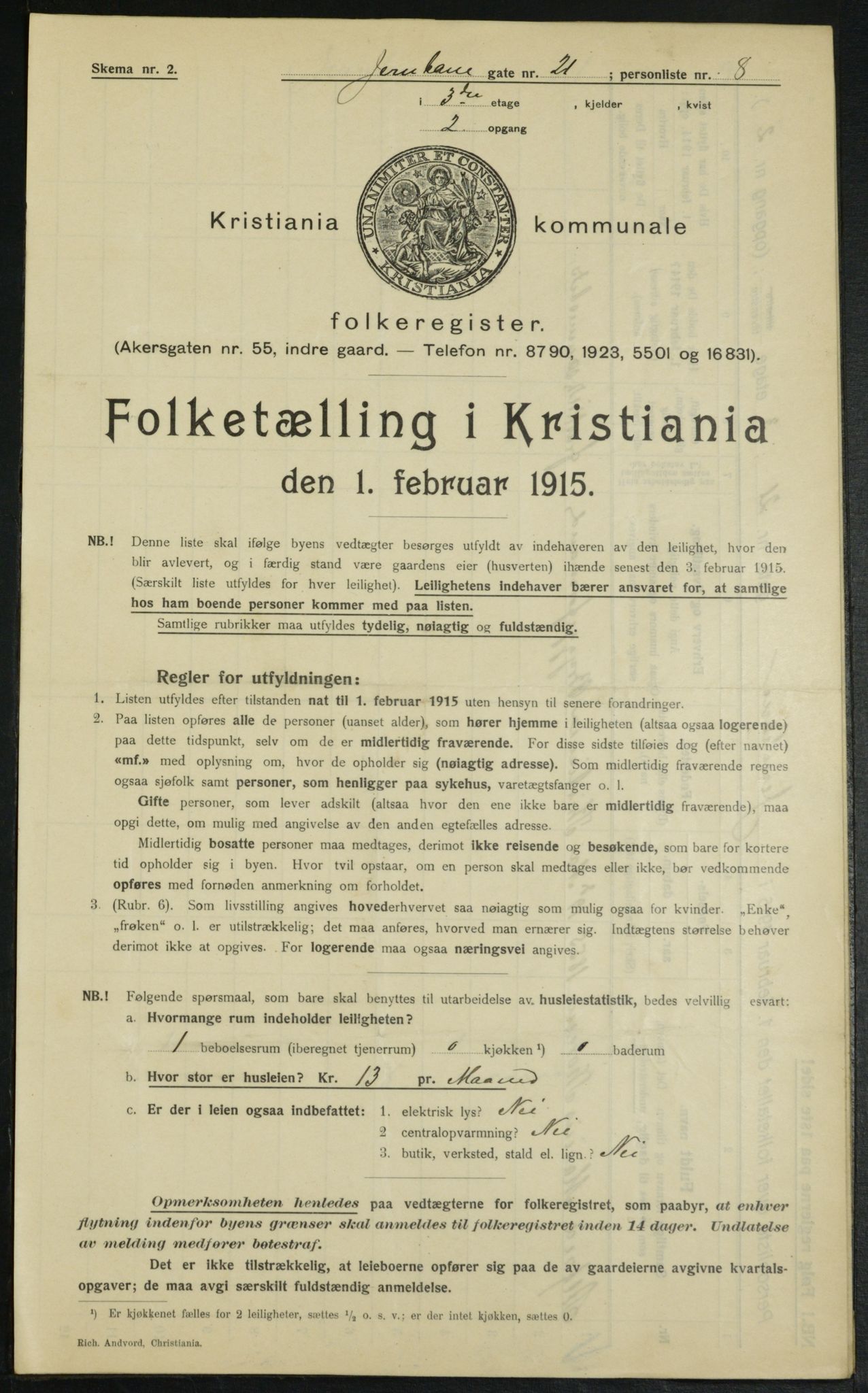 OBA, Municipal Census 1915 for Kristiania, 1915, p. 46450