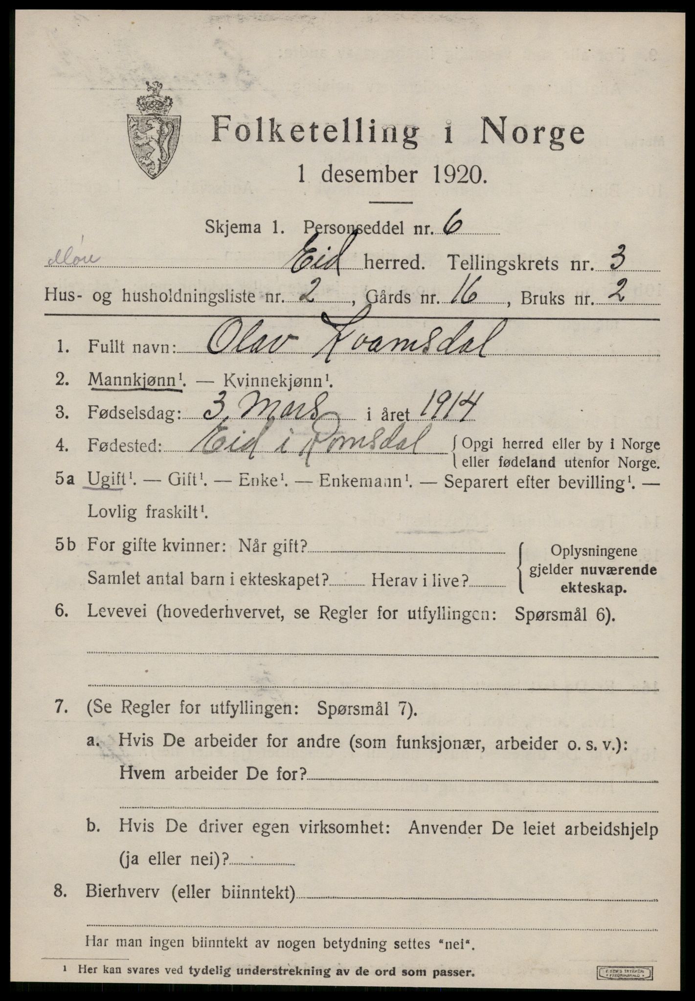 SAT, 1920 census for Eid, 1920, p. 745