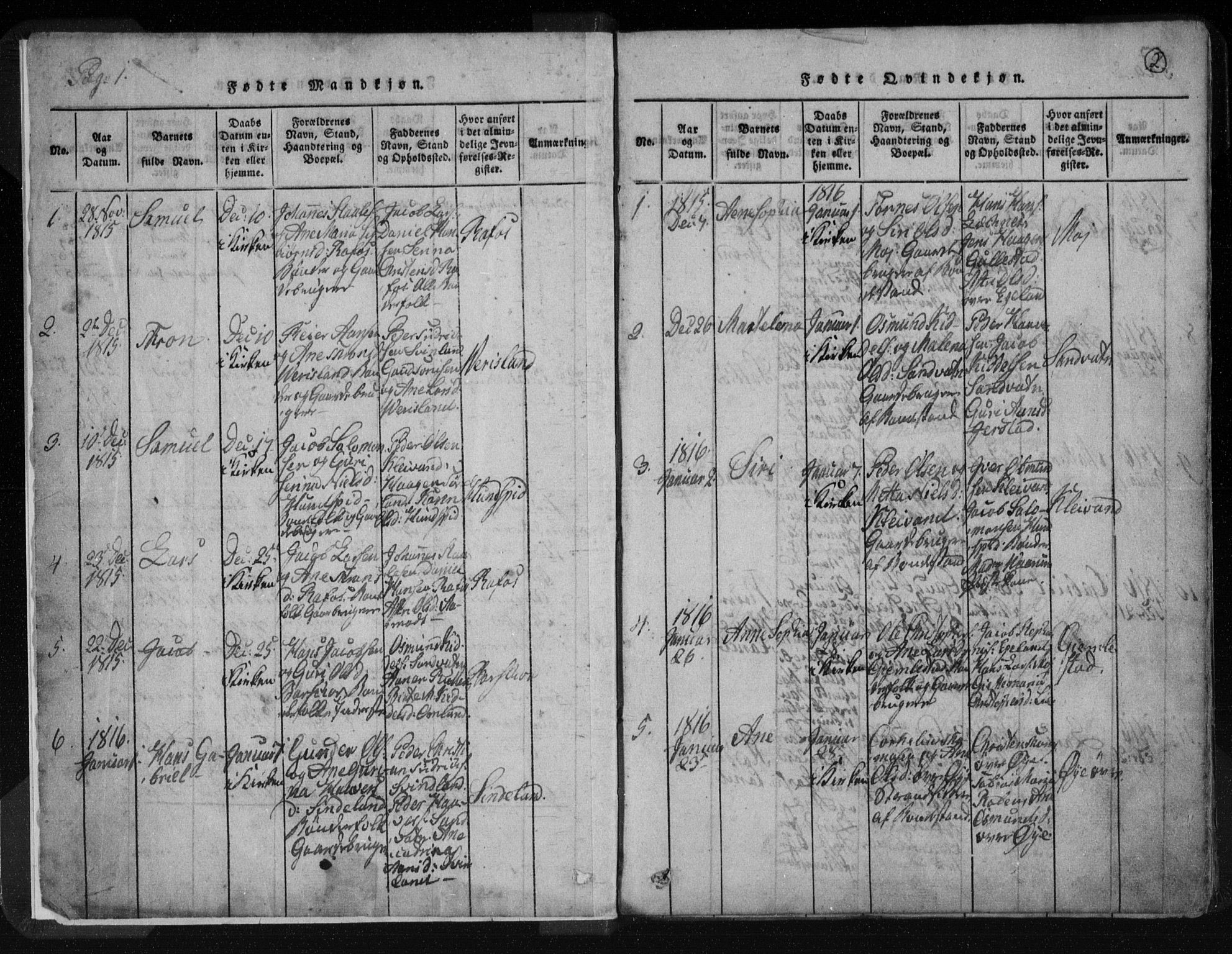 Kvinesdal sokneprestkontor, SAK/1111-0026/F/Fa/Fab/L0003: Parish register (official) no. A 3, 1815-1829, p. 2