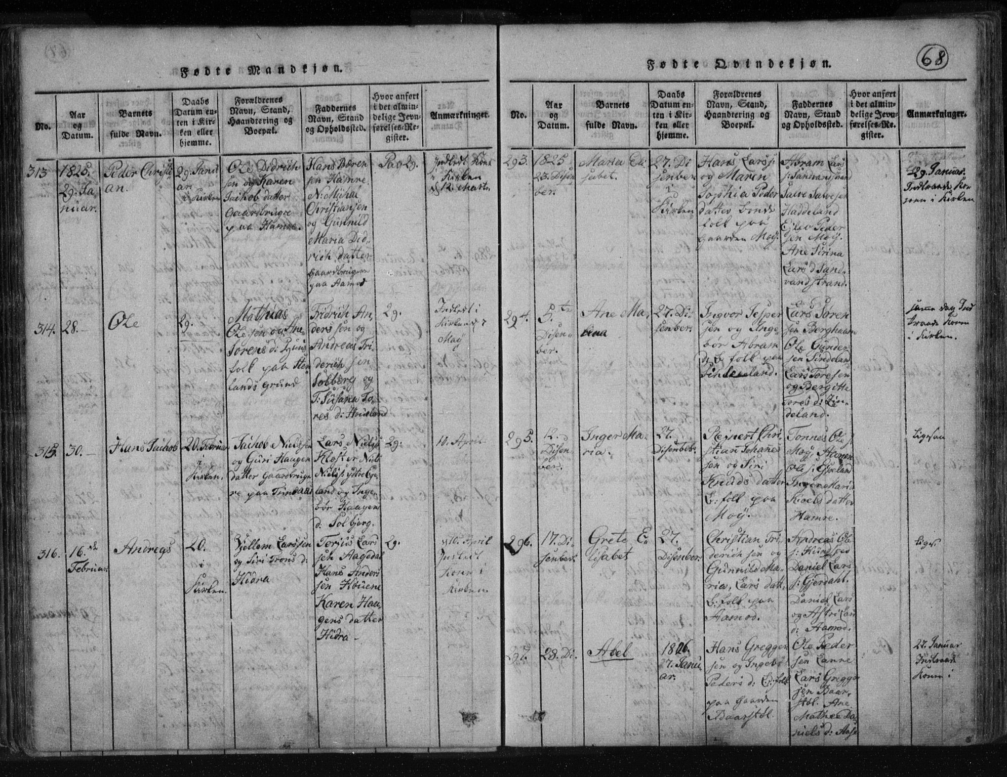 Kvinesdal sokneprestkontor, AV/SAK-1111-0026/F/Fa/Fab/L0003: Parish register (official) no. A 3, 1815-1829, p. 68