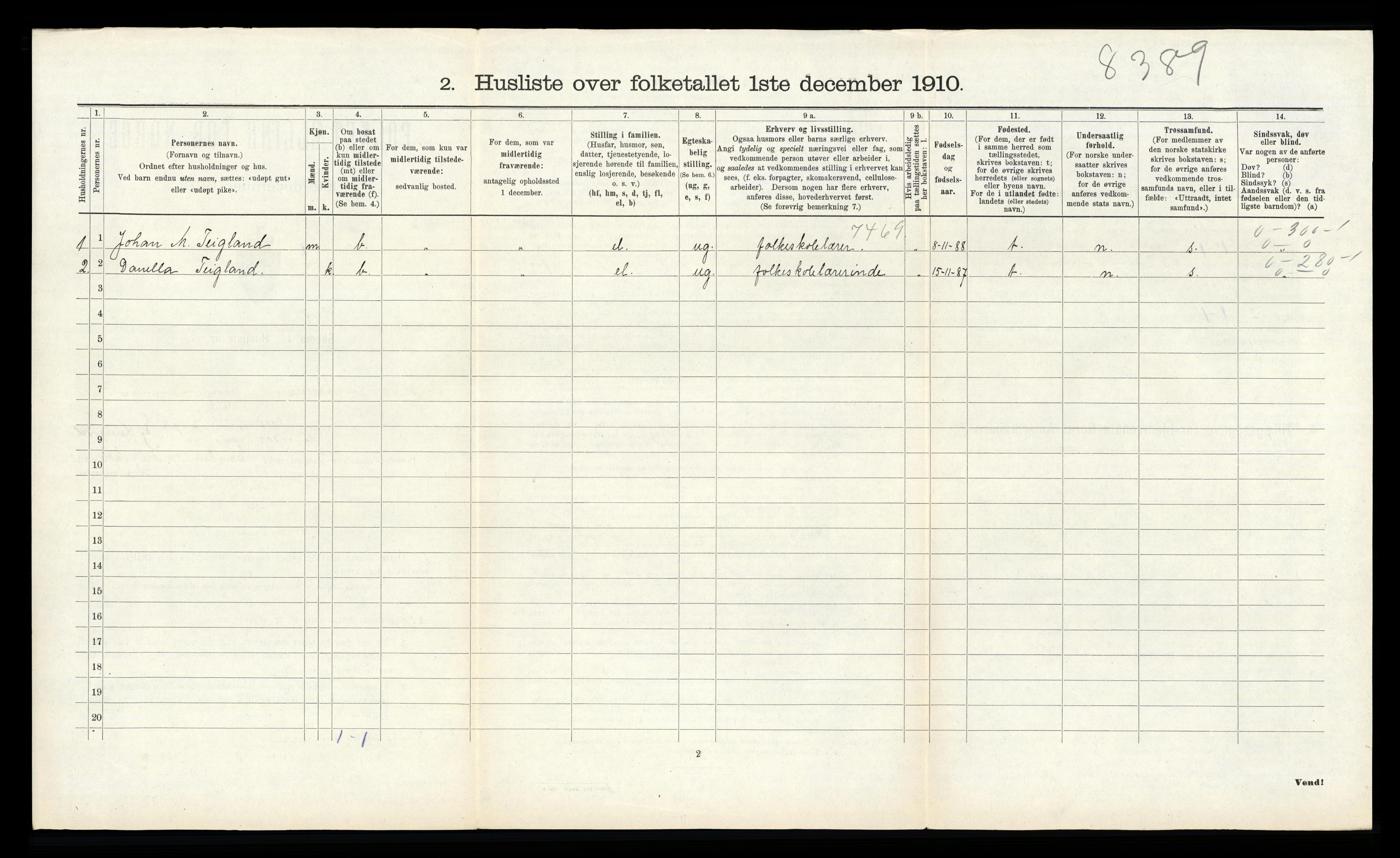 RA, 1910 census for Åsane, 1910, p. 452